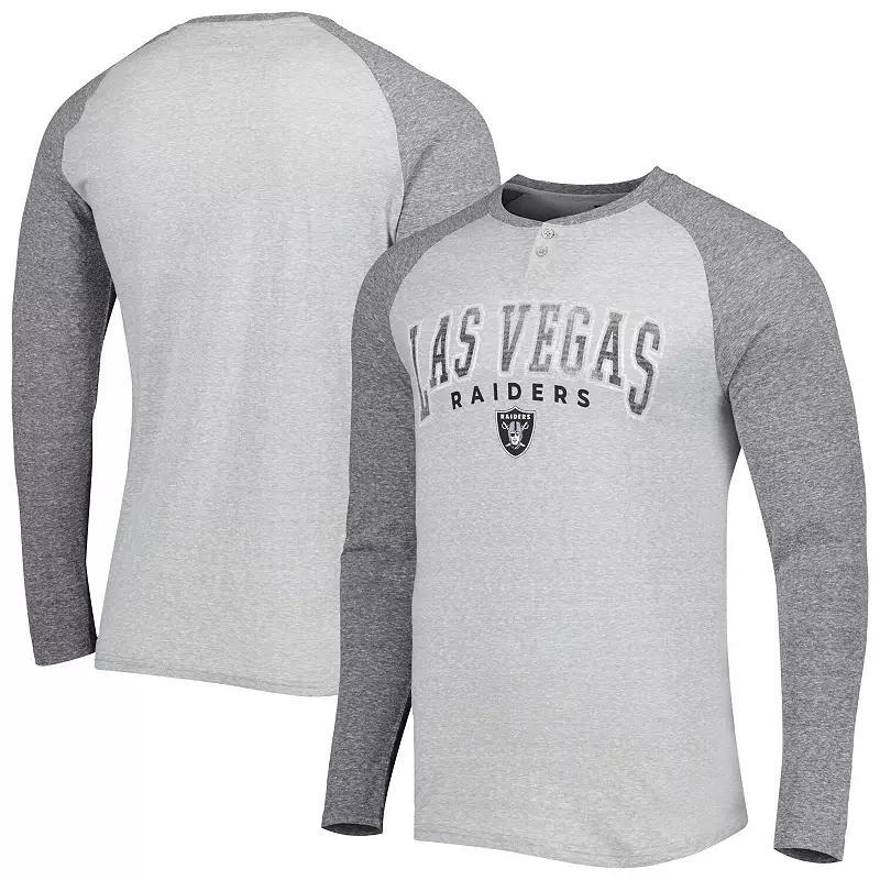 Men's Concepts Sport Heather Gray Las Vegas Raiders Ledger Raglan Long Sleeve Henley T-Shirt,  Product Image