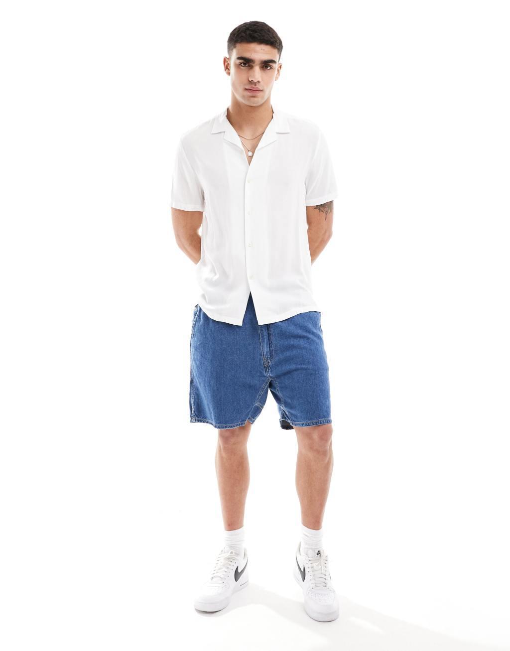 ASOS DESIGN viscose shirt with camp collar in white Product Image