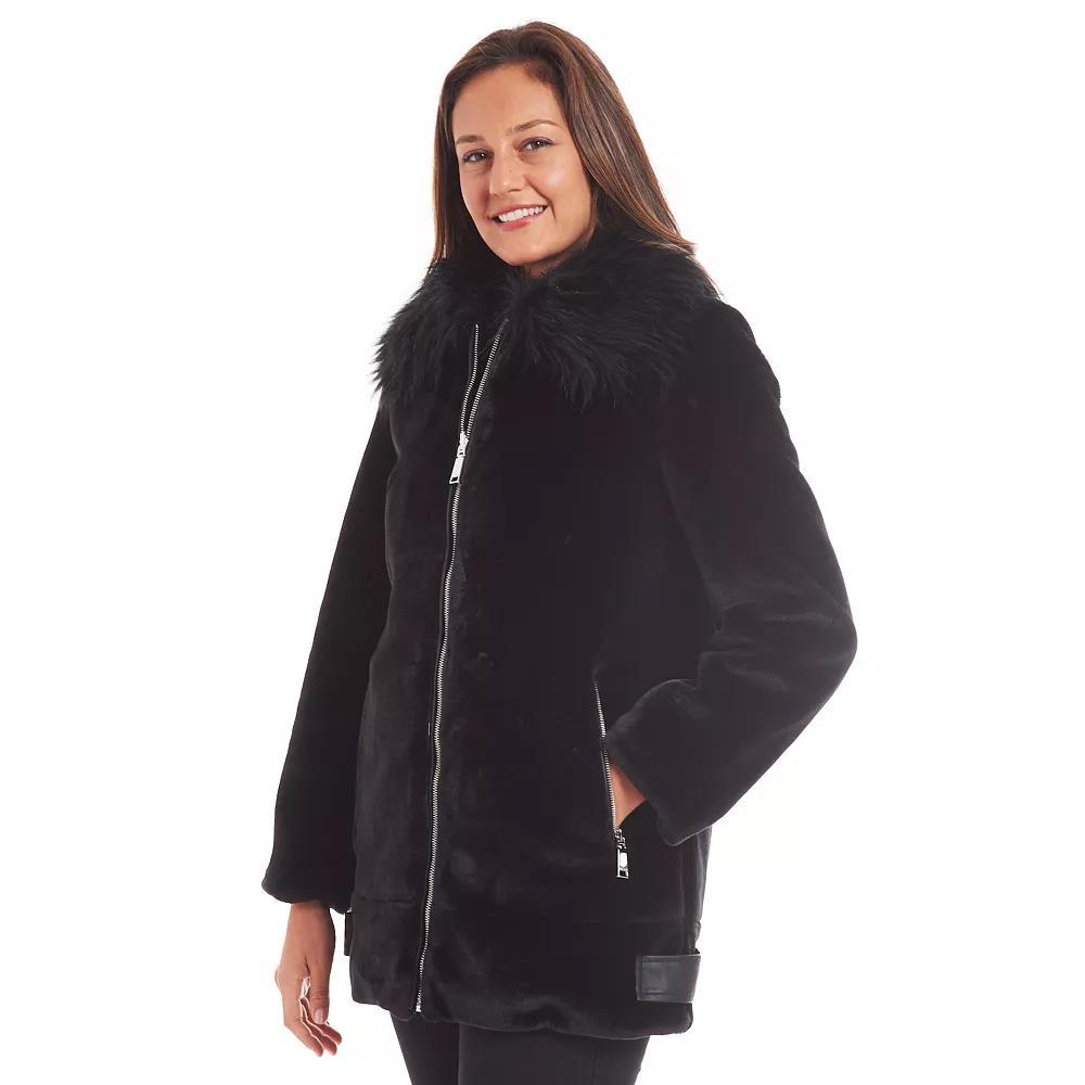 Women's Nine West Faux Fur Zipper Front Coat,  Product Image