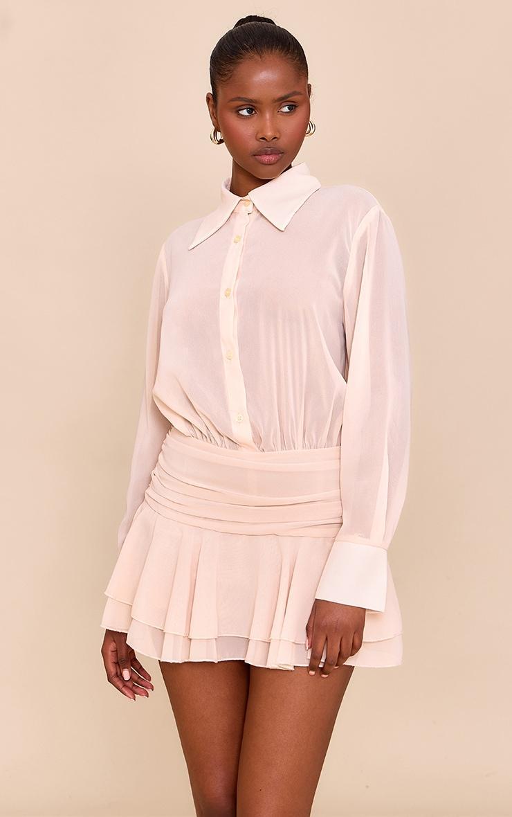 Beige Chiffon Sheer Waist Detail Romper Product Image