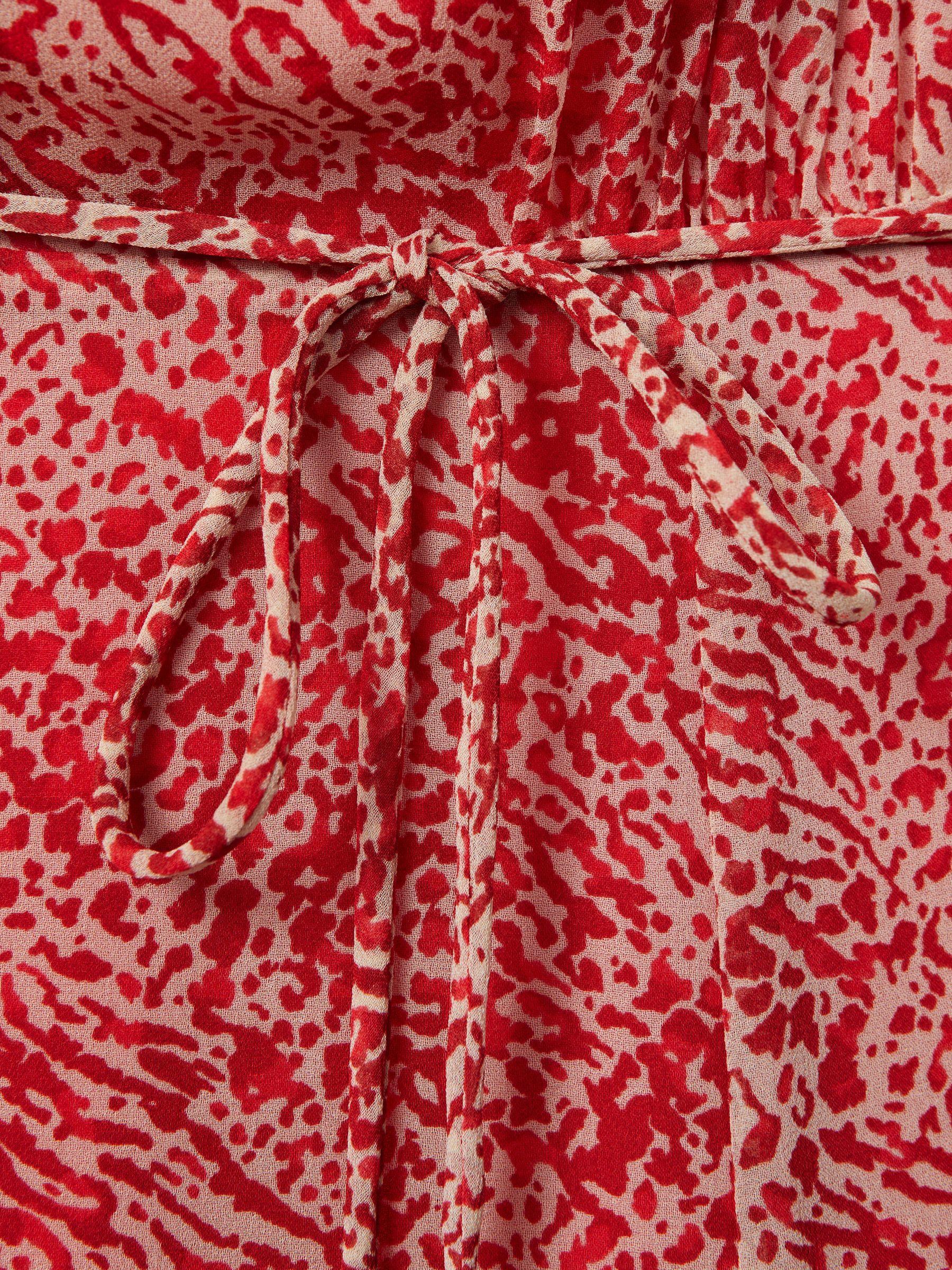 Petite Printed Belted Midi Dress in Red Product Image