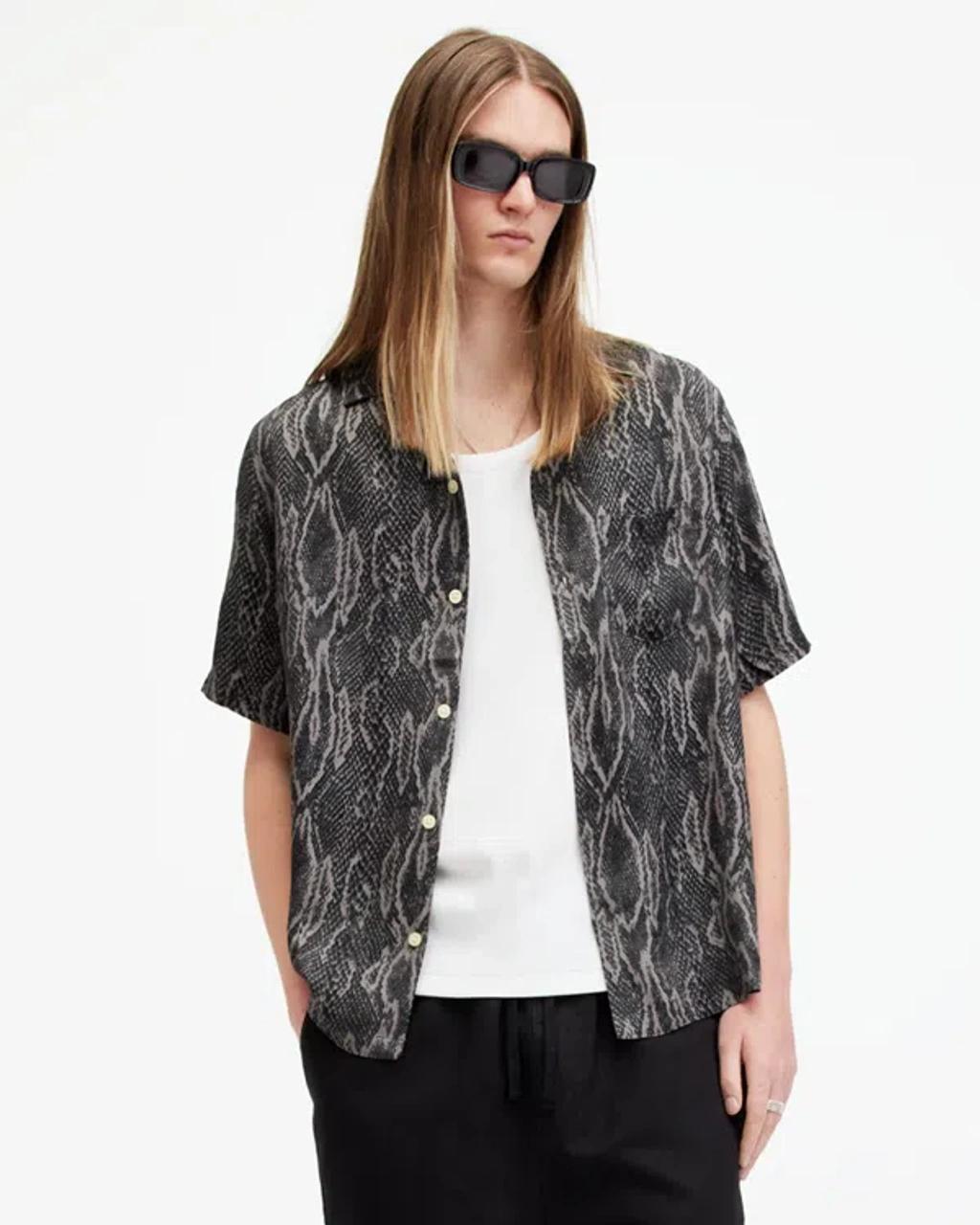 ALLSAINTS Boomslang Snake Print Relaxed Fit Shirt In Jet Black Product Image