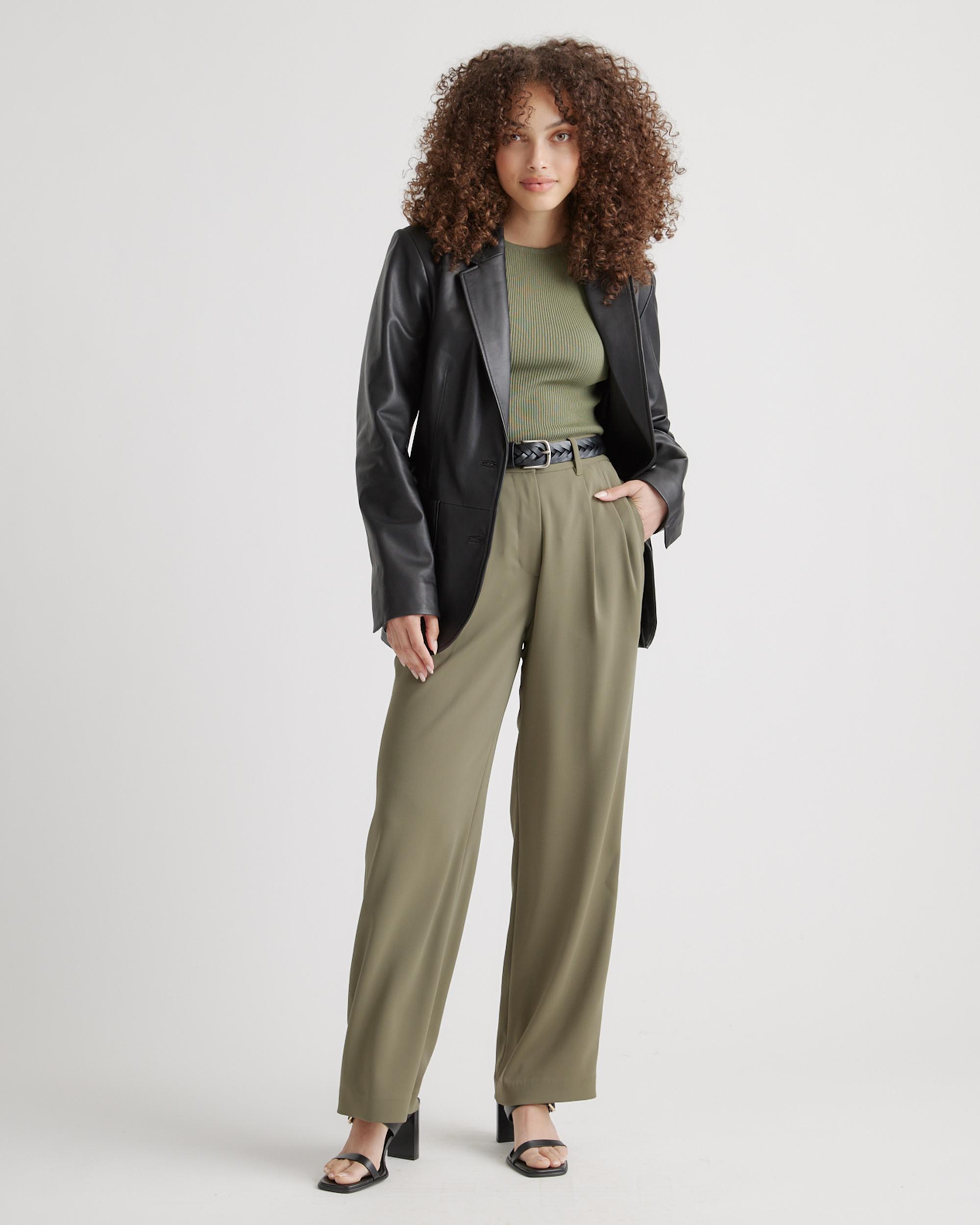 Quince | Women's Stretch Crepe Pleated Wide Leg Pants Recycled Polyester Product Image