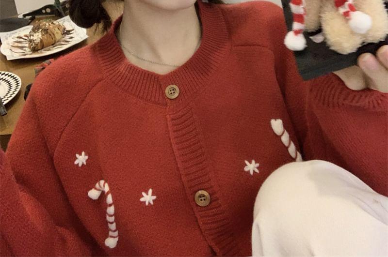 Round Neck X'Mas Button Up Cardigan Product Image