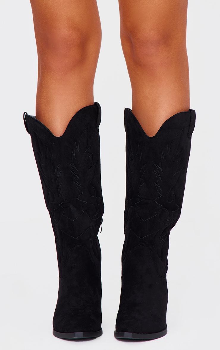 Black Faux Suede Point Toe Western Boots Product Image