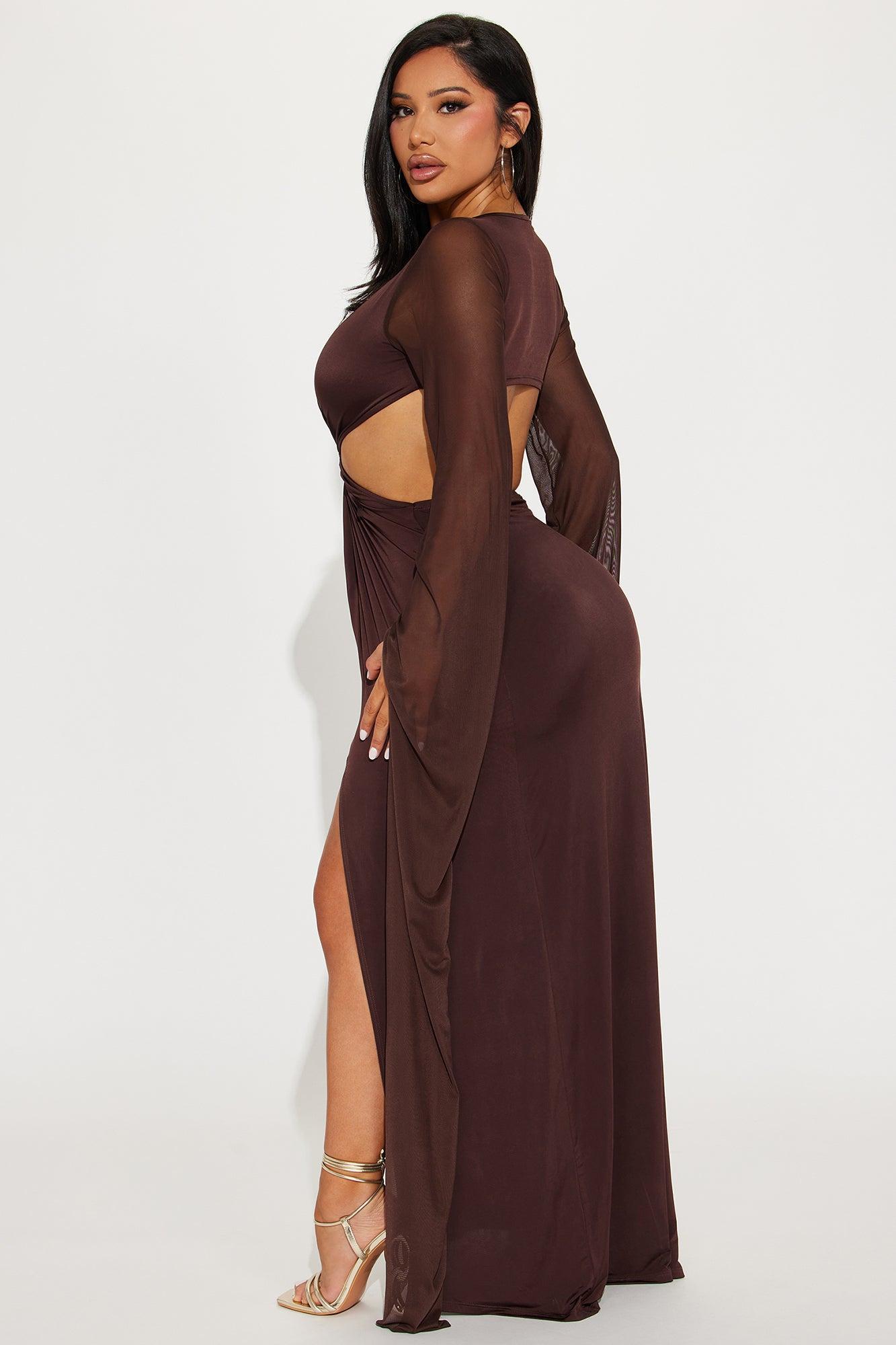 Sarah Long Sleeve Maxi Dress - Brown Product Image