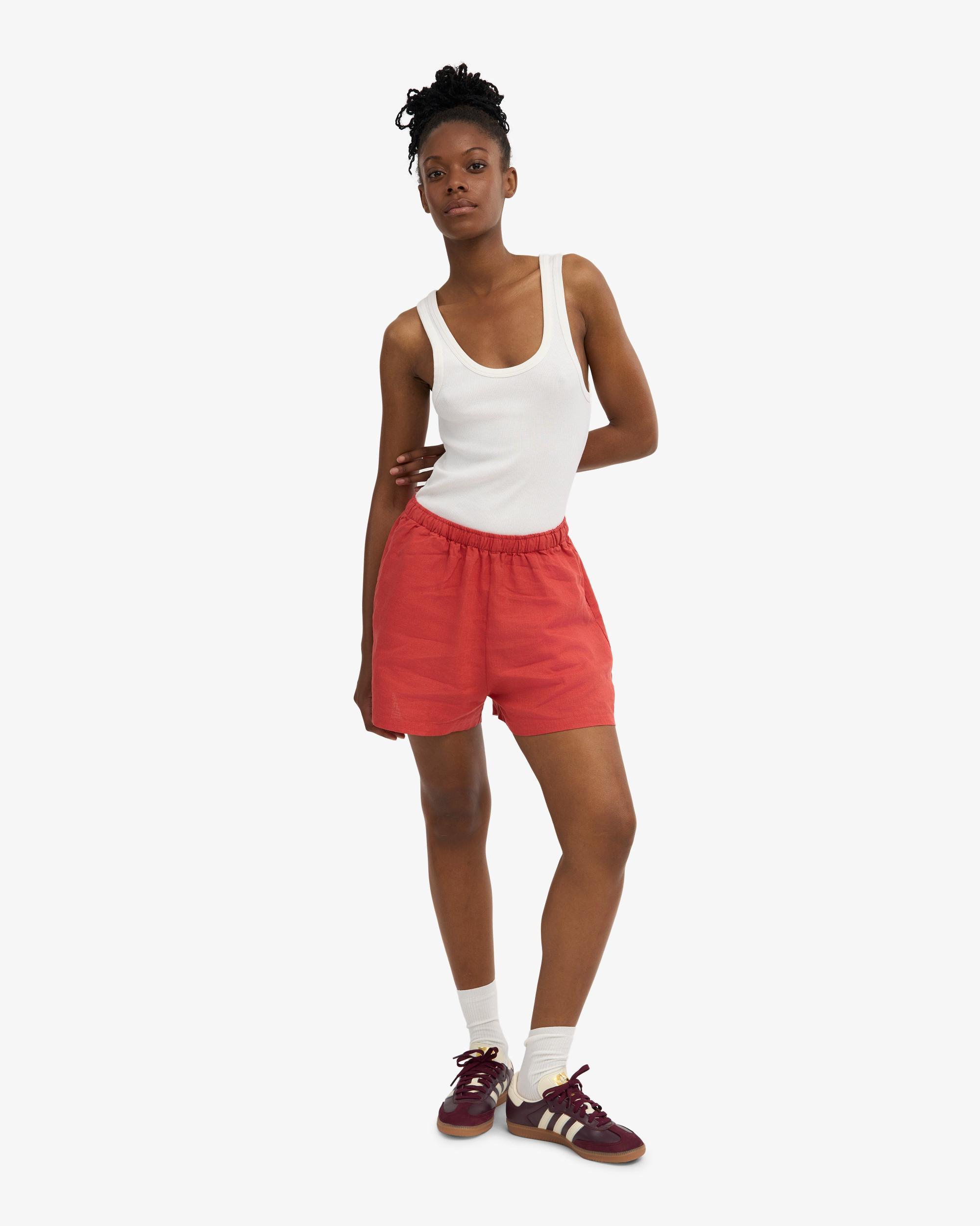 Linen Shorts - Red Tangerine Product Image