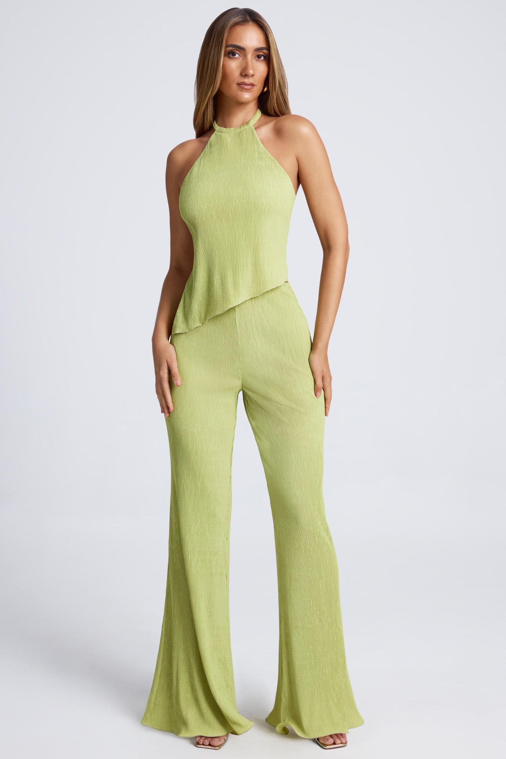 High-Waist Wide-Leg Trousers in Olive Green Product Image