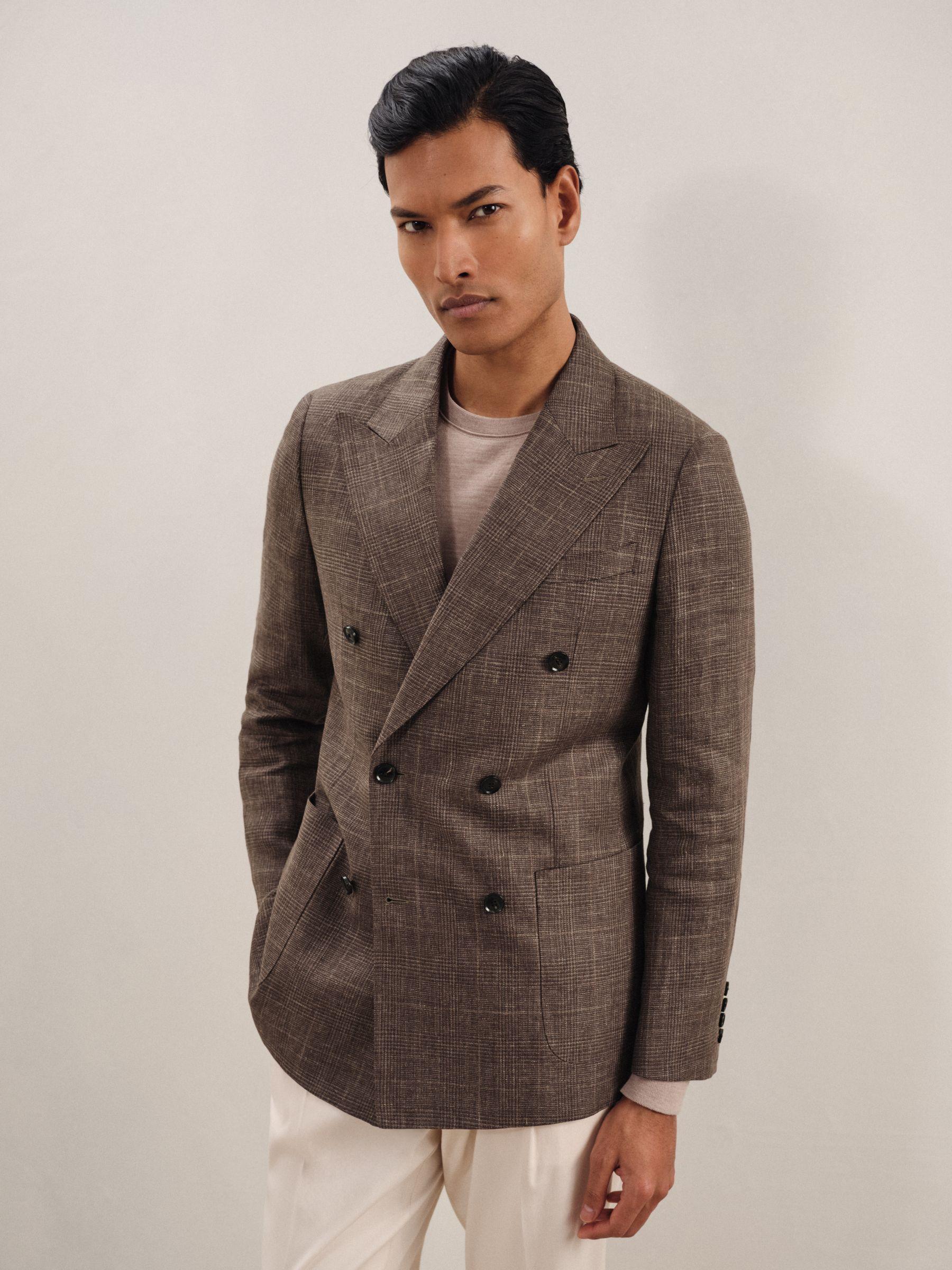 Puppytooth-Check Tailored Trousers in Soft Grey Product Image