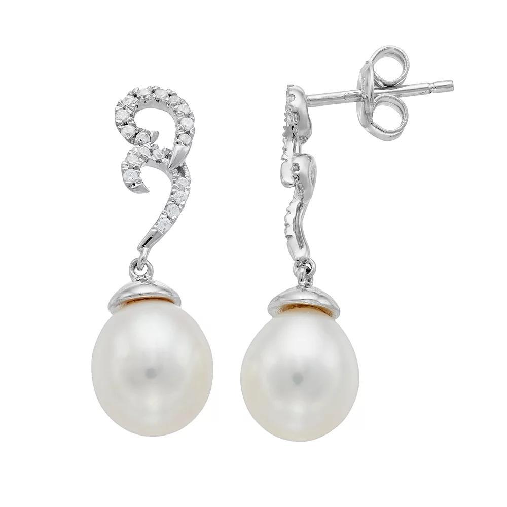 Sterling Silver Freshwater Cultured Pearl & Cubic Zirconia Swirl Drop Earrings, Women's Product Image