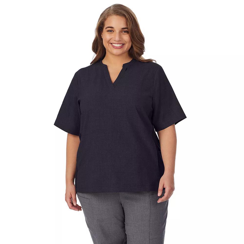 Plus Size Cuddl Duds® Scrubs 4-Pocket Split Neck Top, Women's, Size: 1XL, Black Product Image