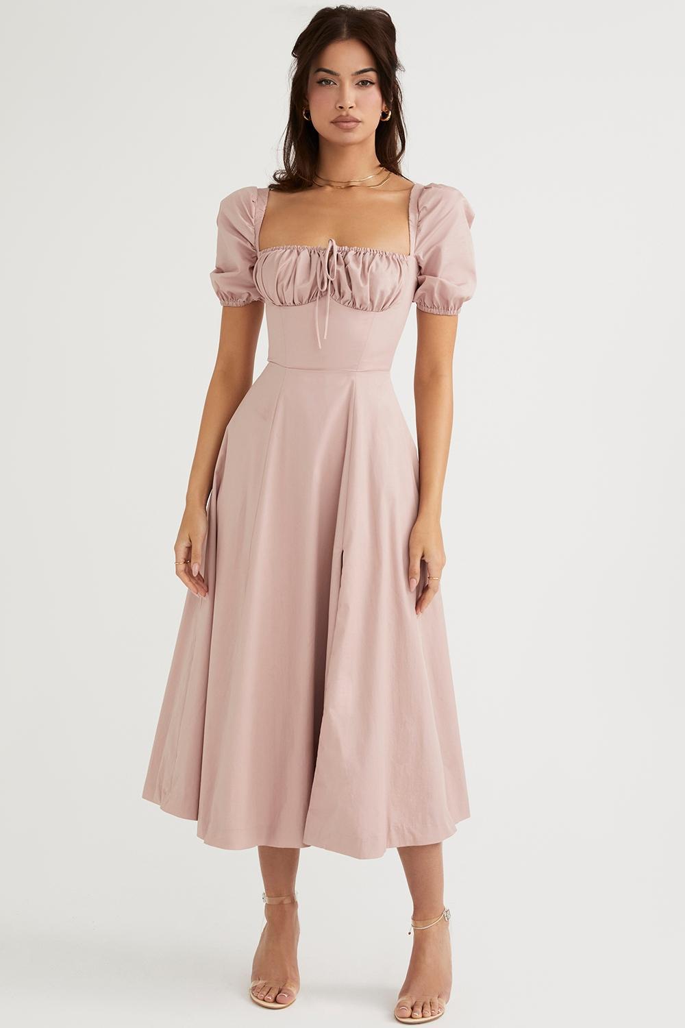 Tallulah Blush Puff Sleeve Midi Dress Product Image