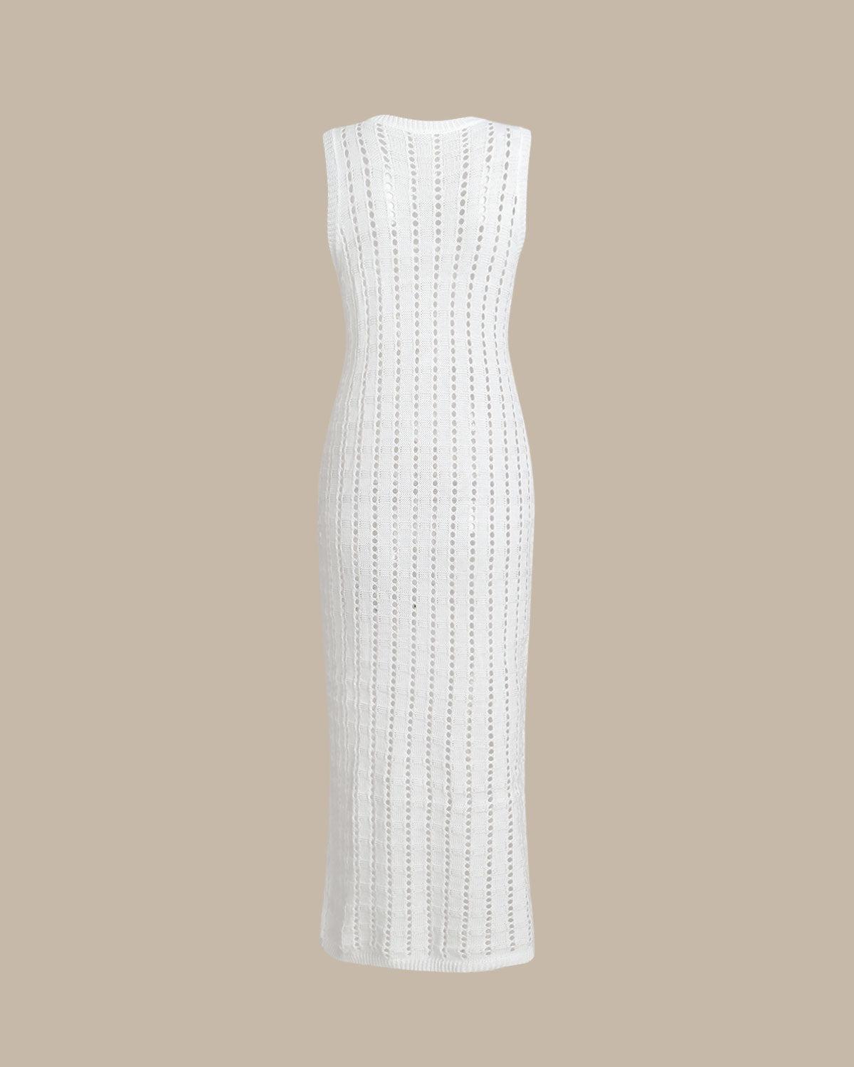 White Knit Bodycon Sleeveless Maxi Dress Product Image