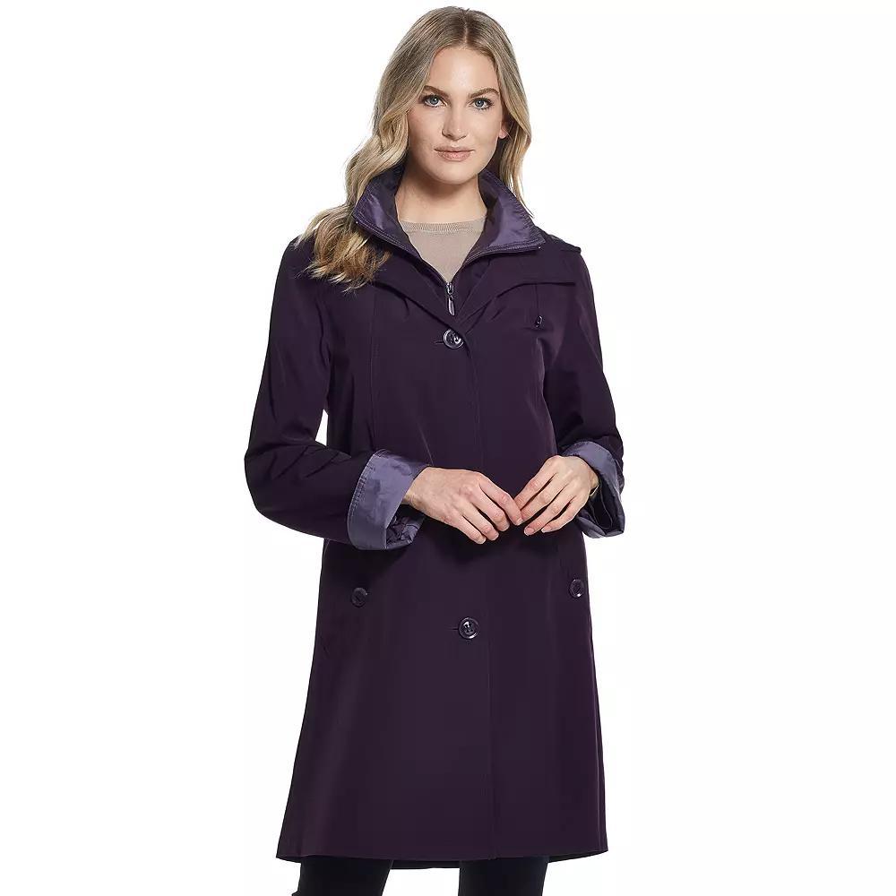 Women's Gallery Contrast-Trim Hood Rain Jacket,  Product Image