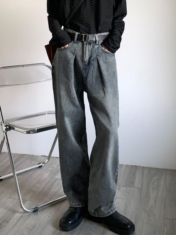 Men's Vintage Wash Ruched Loose Jeans Product Image