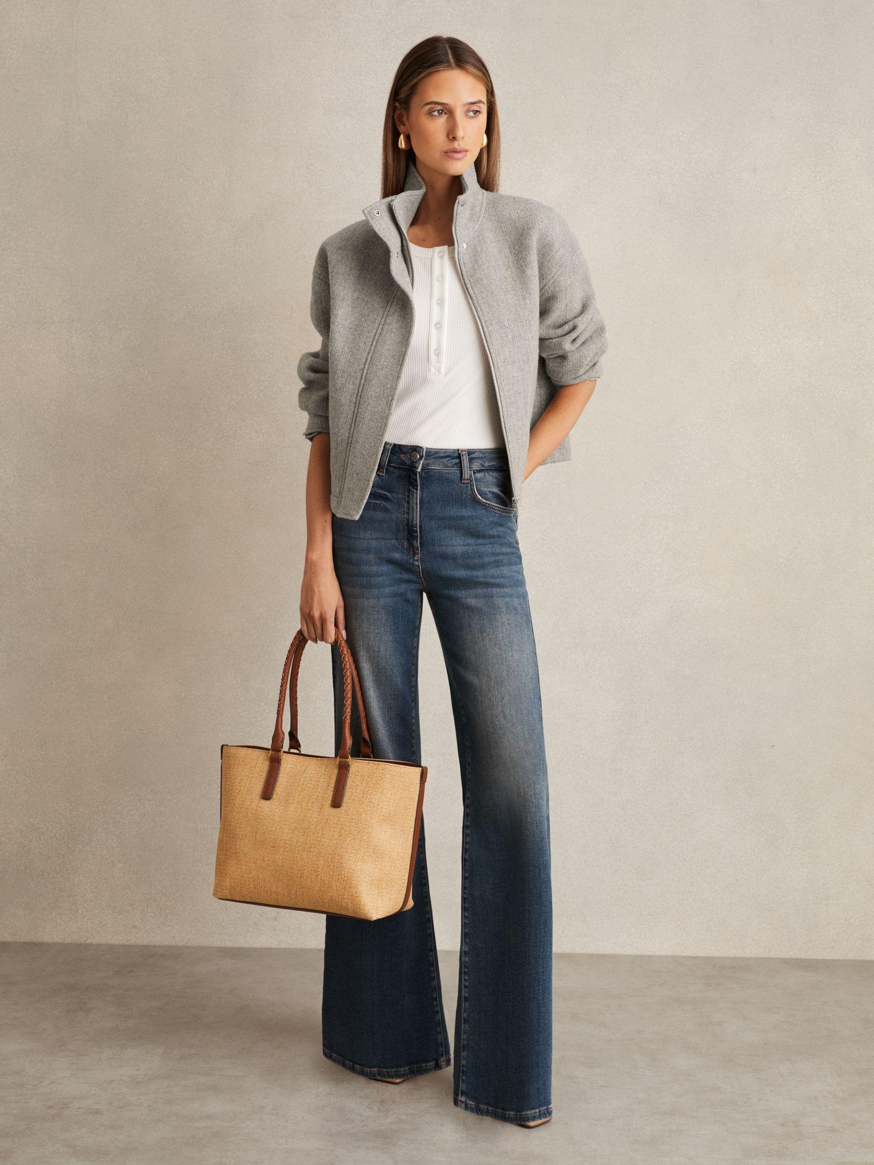 Wool Funnel-Neck Bomber Jacket in Grey Product Image