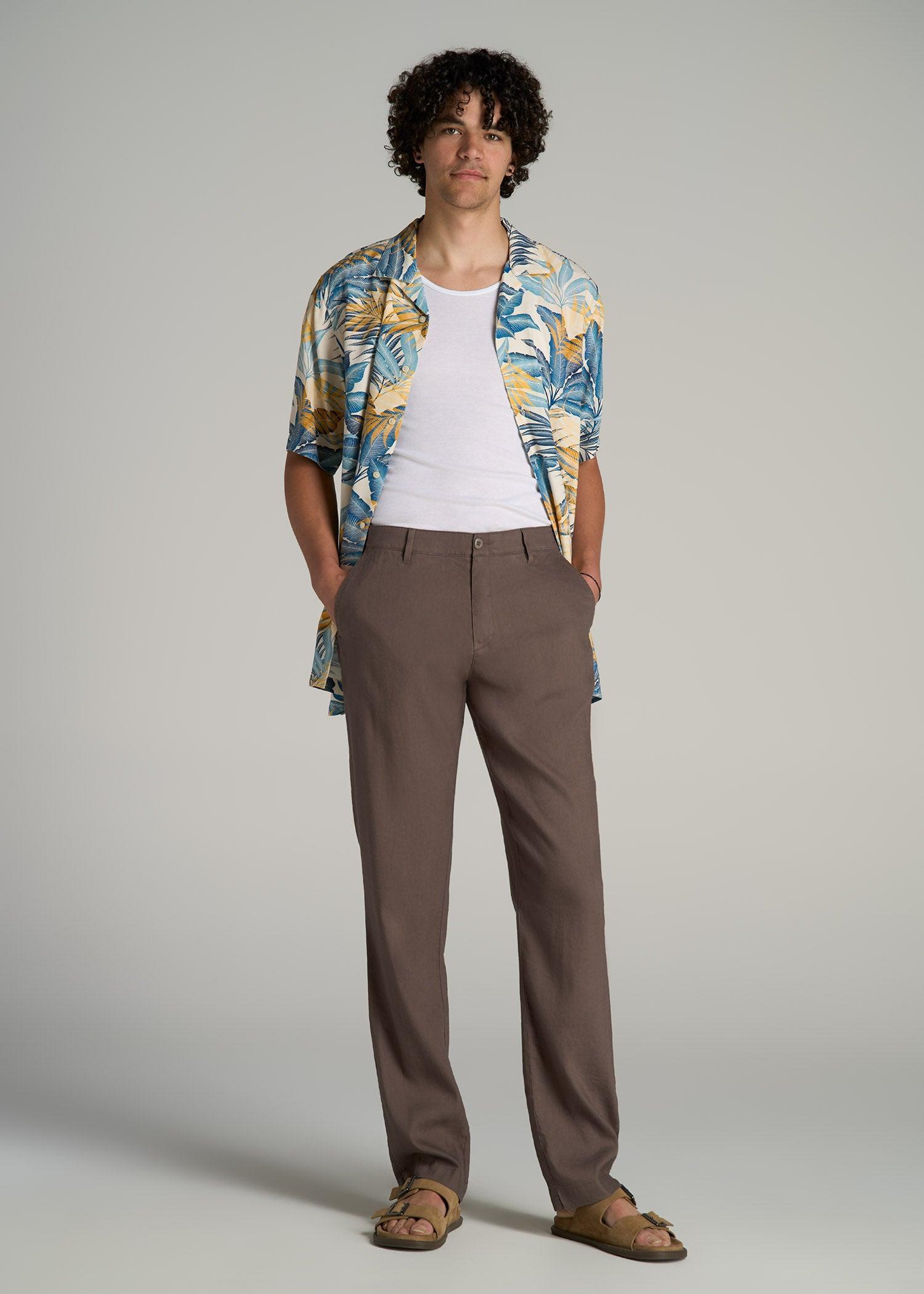 Garment Dyed Linen Casual Pants for Tall Men in Washed Brown Male Product Image