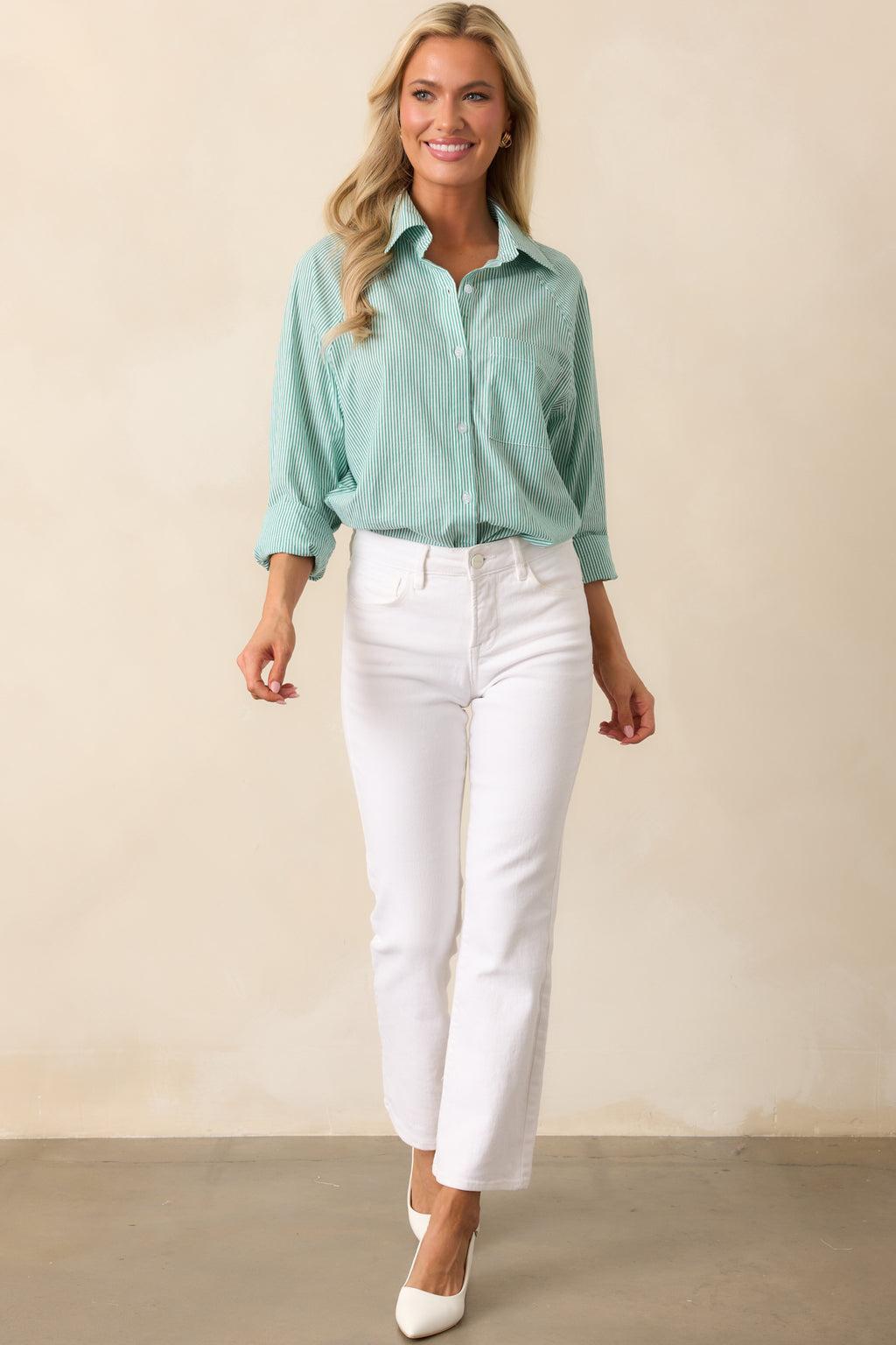 Over You Again White High Waisted Straight Leg Jeans Product Image