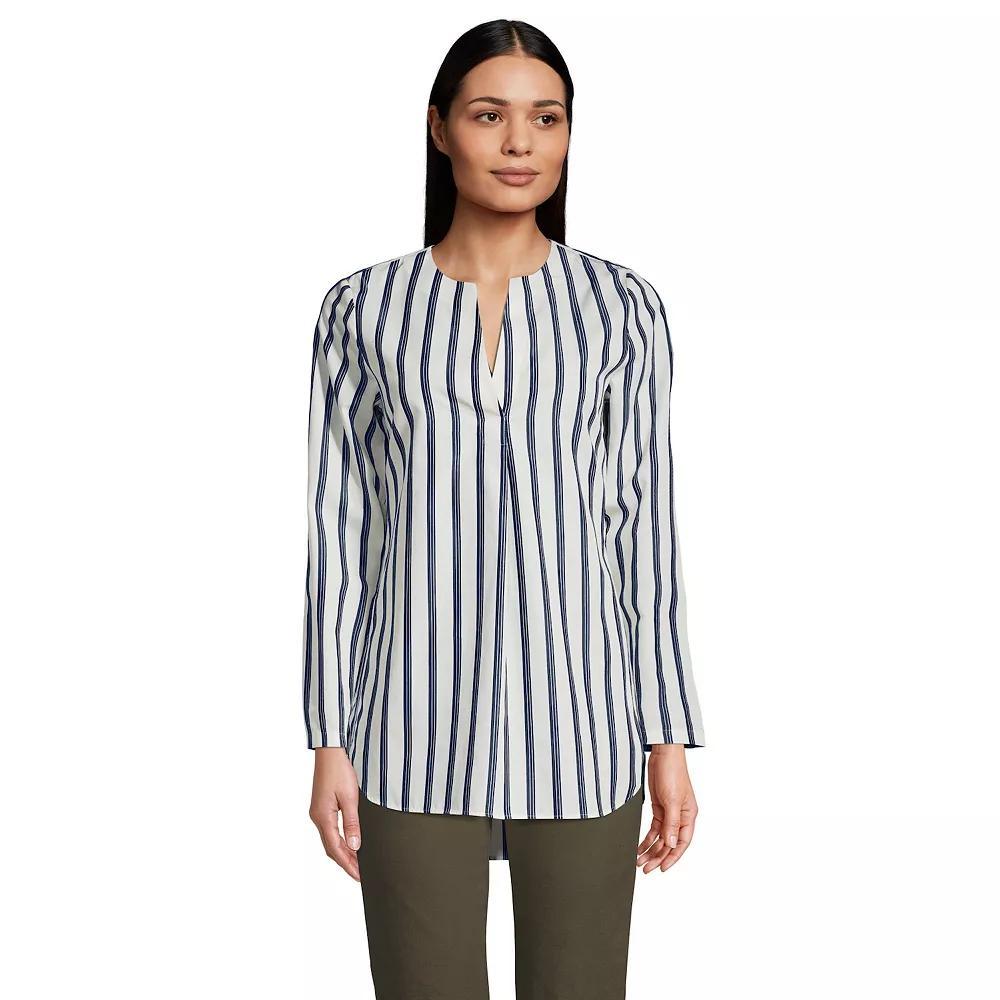 Women's Lands' End Wrinkle Free Splitneck Tunic Top, Size: Small, Ivory Navy Founder Product Image