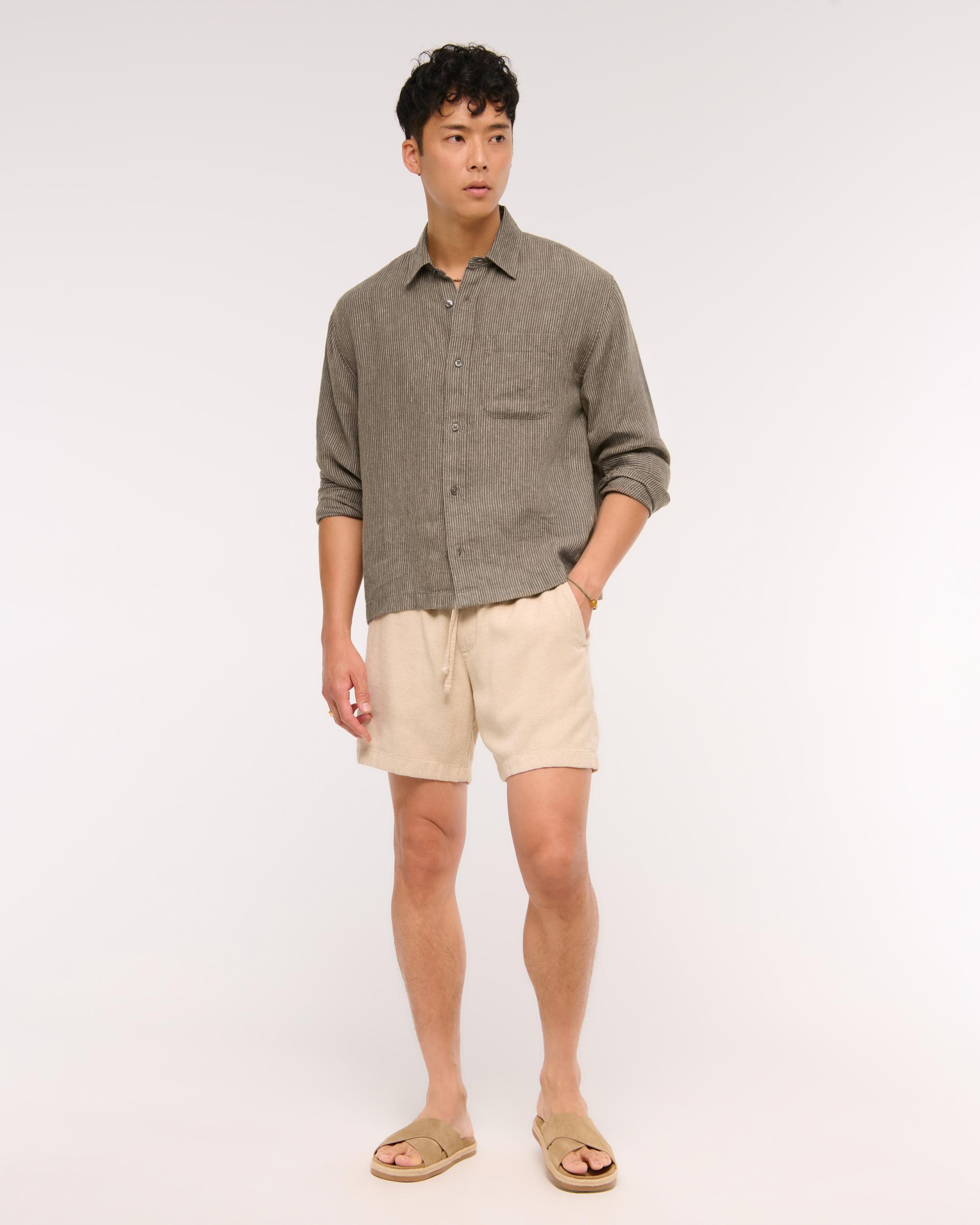 Cropped Linen Button-Up Shirt Product Image