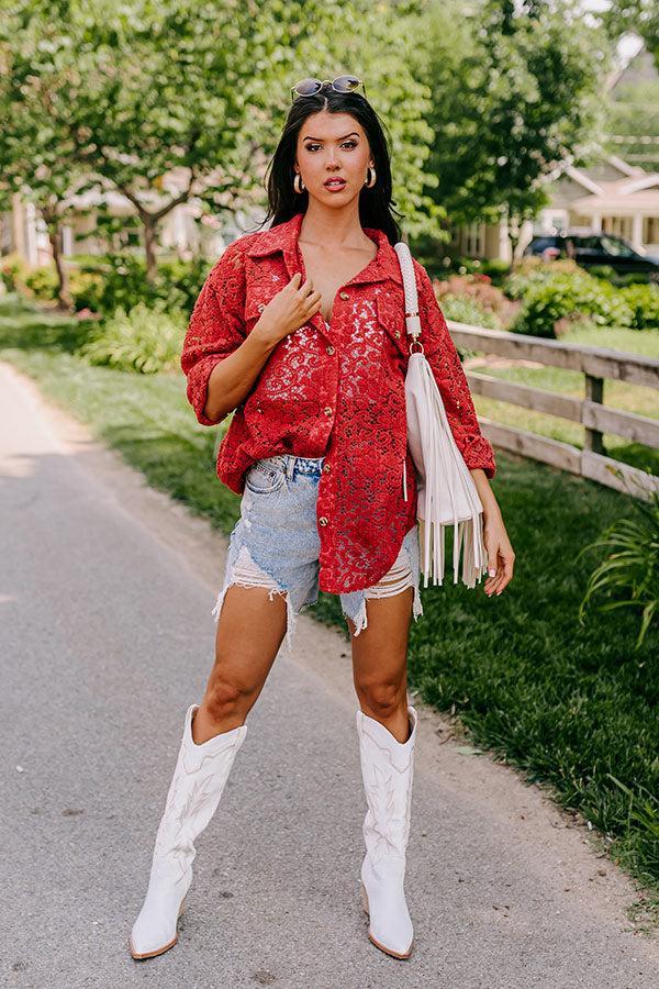 Along The Drive Lace Button Up In Rust Product Image