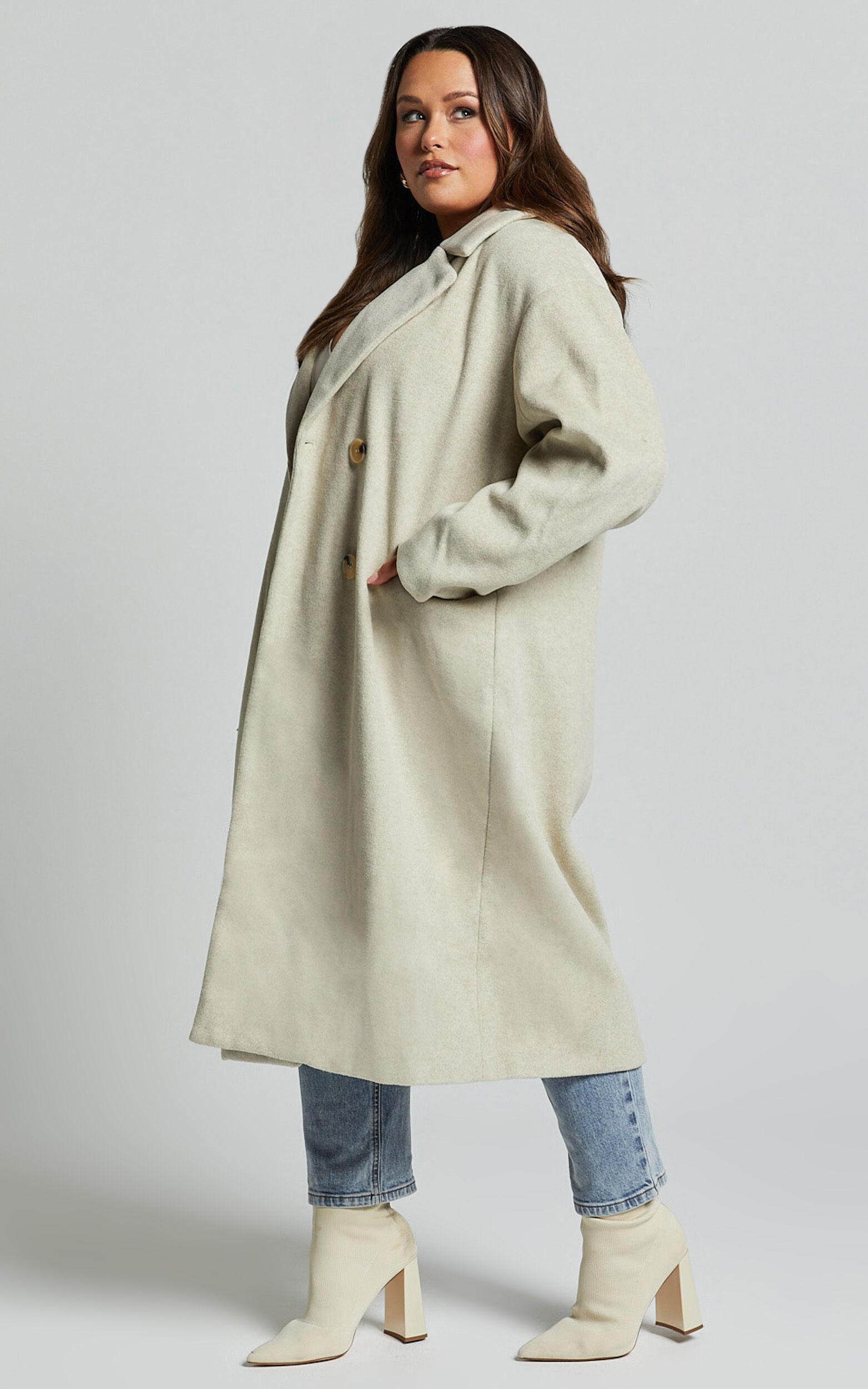 Libee Coat - Double Breasted Longline Coat in Oatmeal Product Image