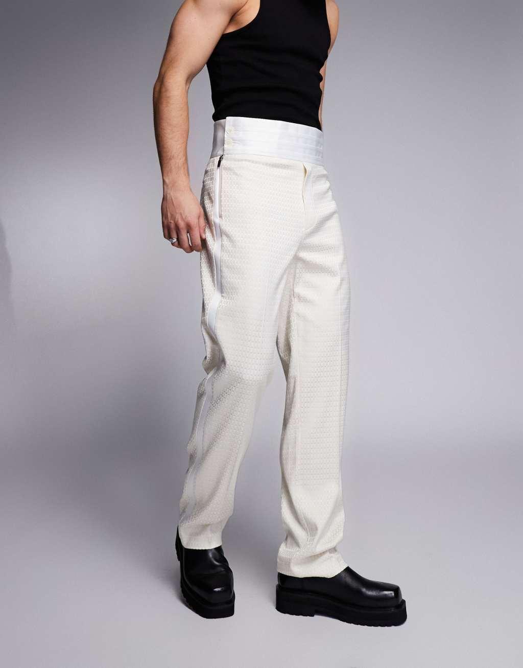 ASOS DESIGN smart straight leg cummerbund pants in cream Product Image