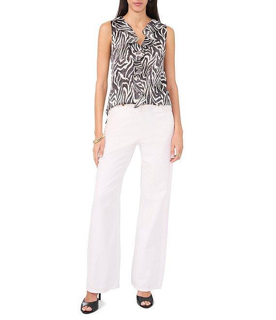 Vince Camuto Satin Zebra Print V-Neck Sleeveless Ruffle Front Blouse Product Image