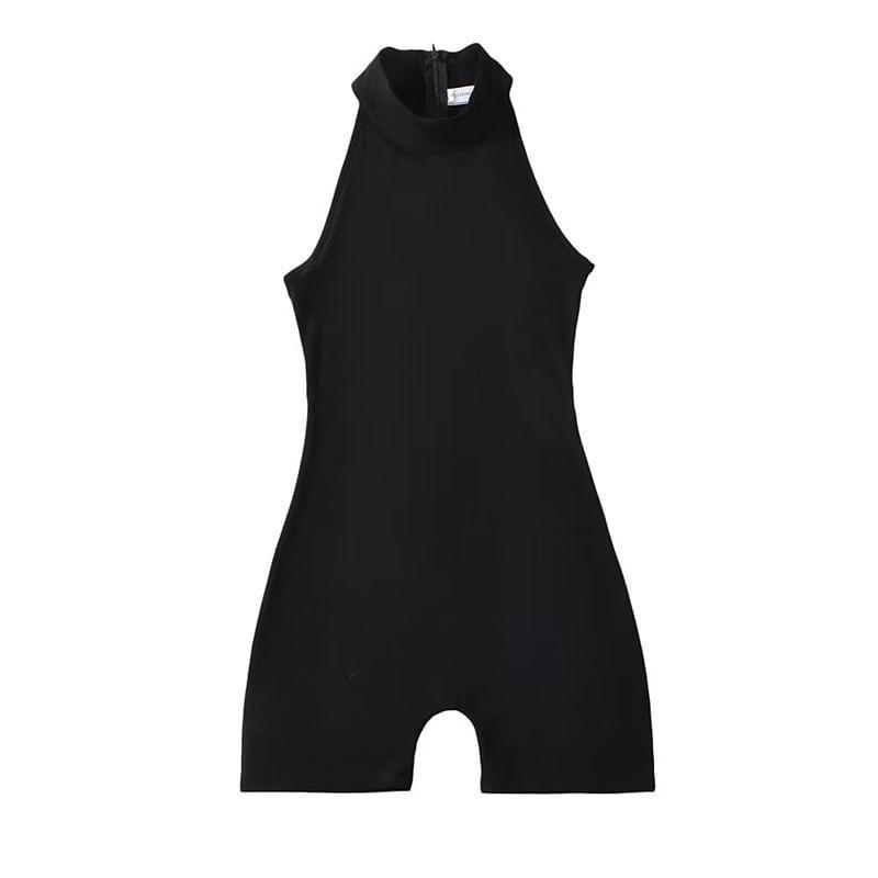 Sleeveless Mock Neck Plain Romper Product Image