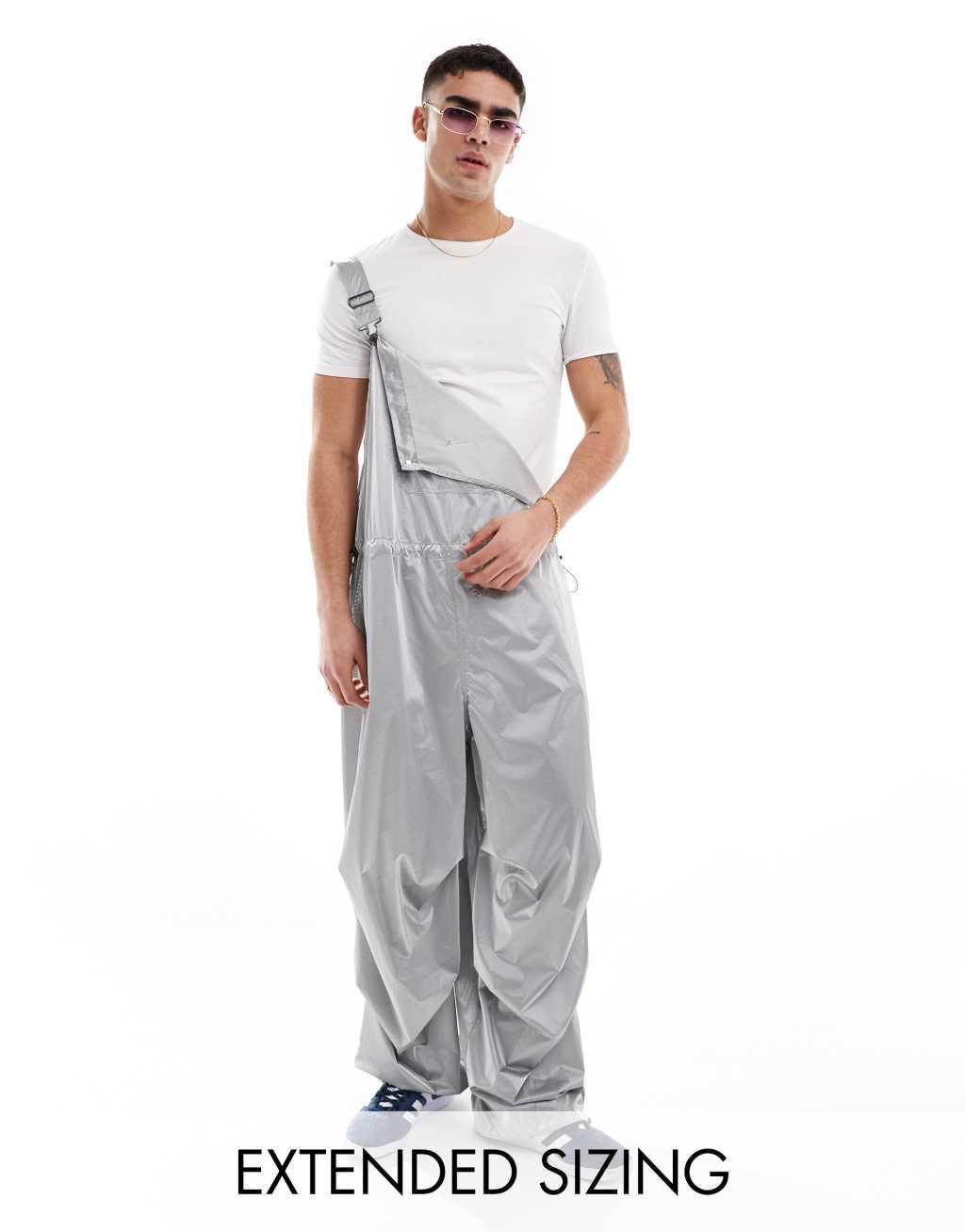 ASOS DESIGN nylon parachute overalls in silver Product Image