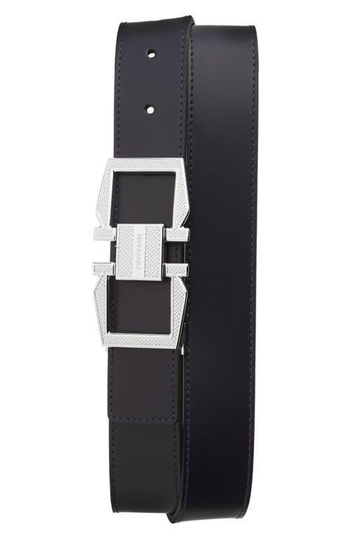 FERRAGAMO Double Gancio Reversible Leather Belt In Midnight Nero Product Image