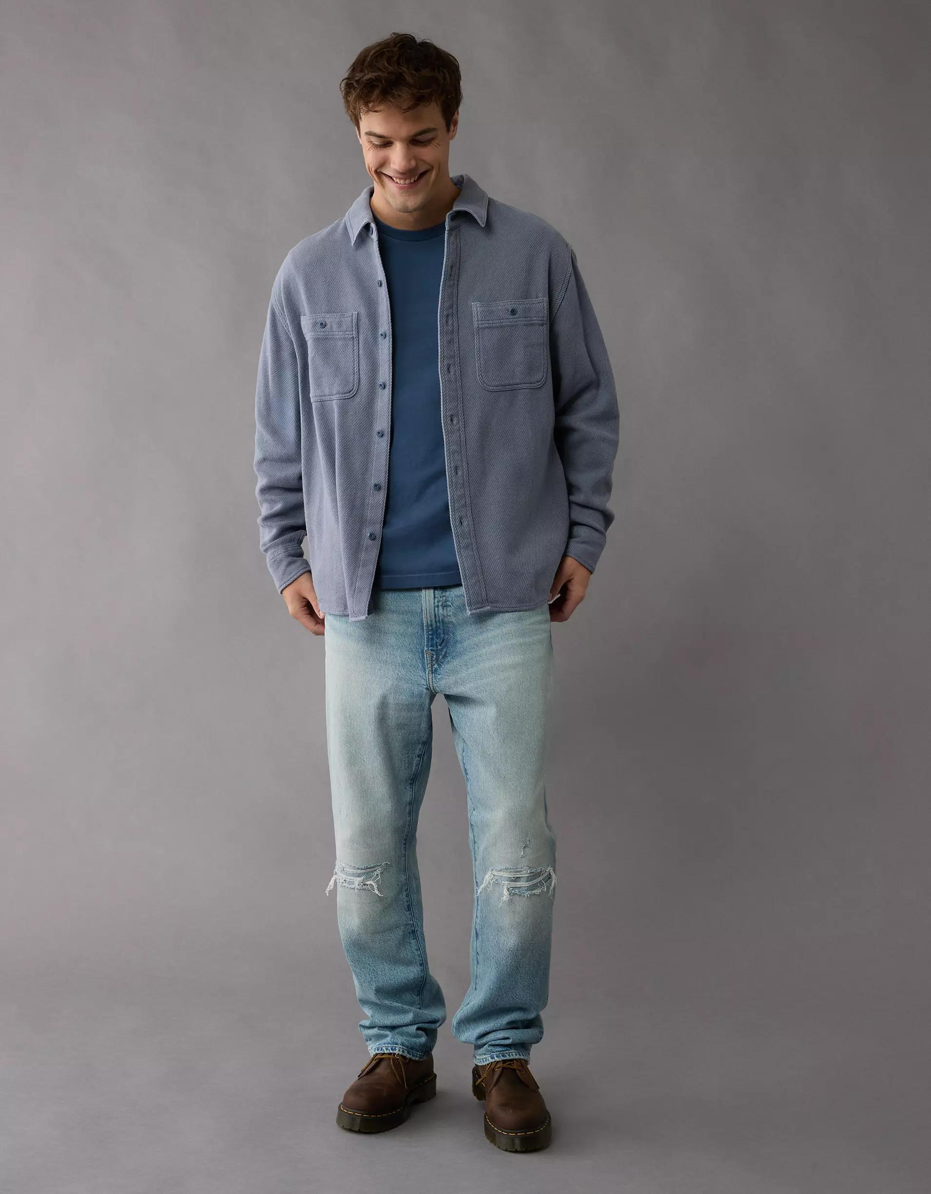 AE Textured Solid Flannel Shirt Product Image