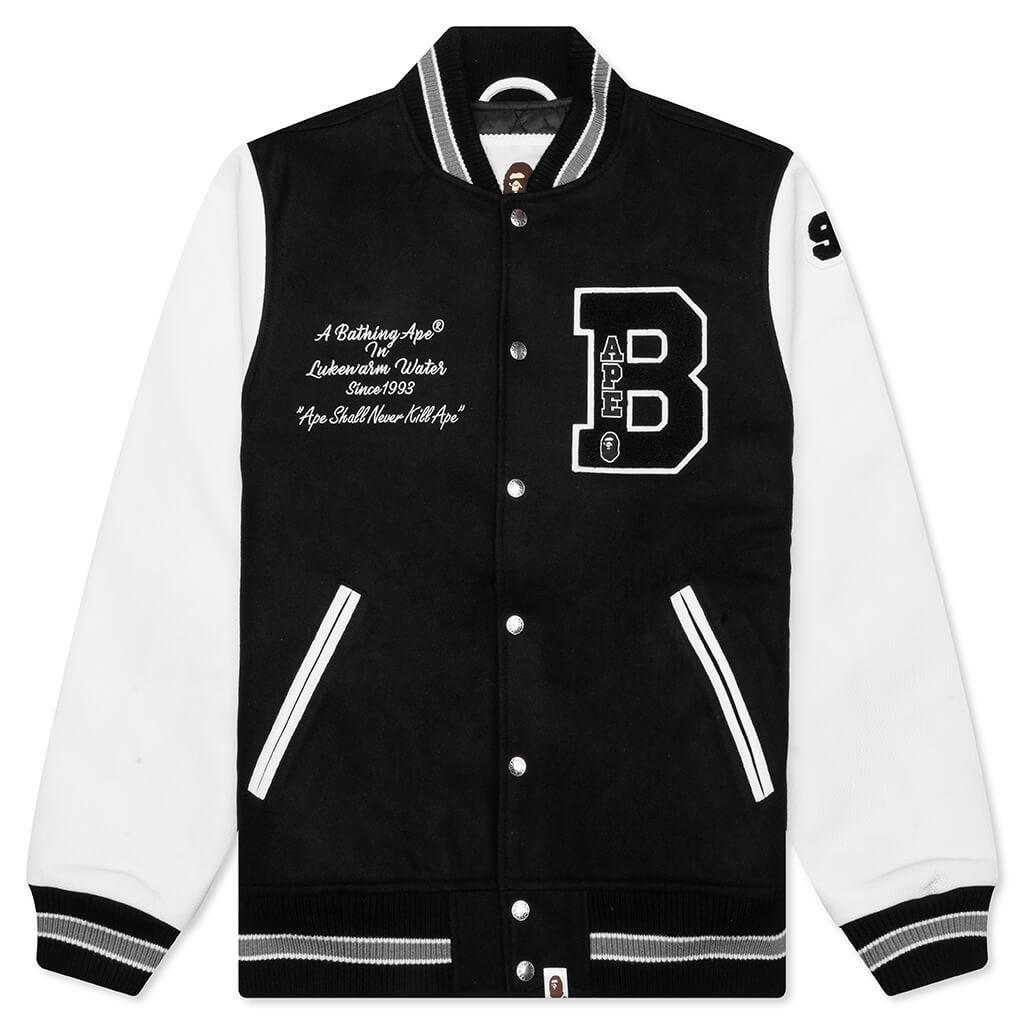 Embroidery Varsity Jacket - Black Male Product Image