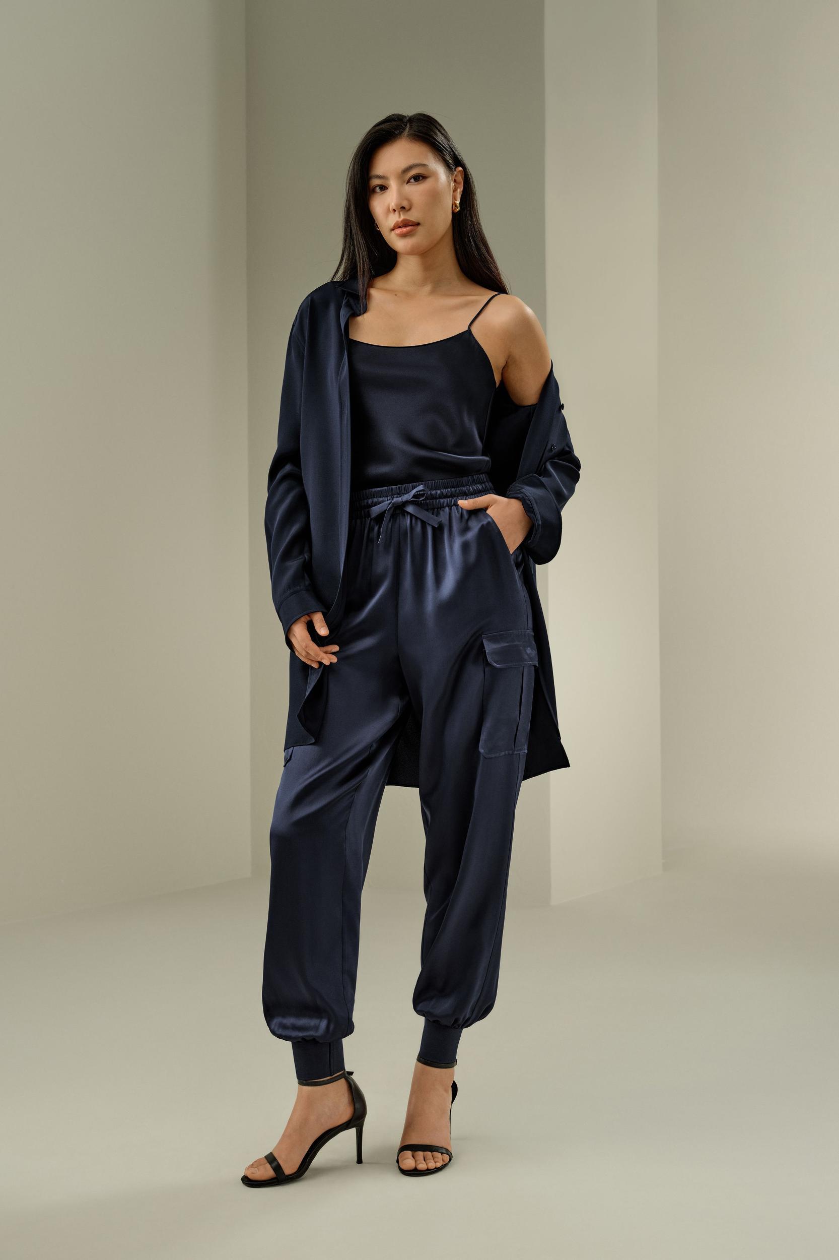 LILYSILK Silk Pants Women Black Sandwashed Silk Wrinkle-Resistant Comfort-Meets-Style Mid-Rise Stretchable Trouser Legs for Holiday 12 Product Image