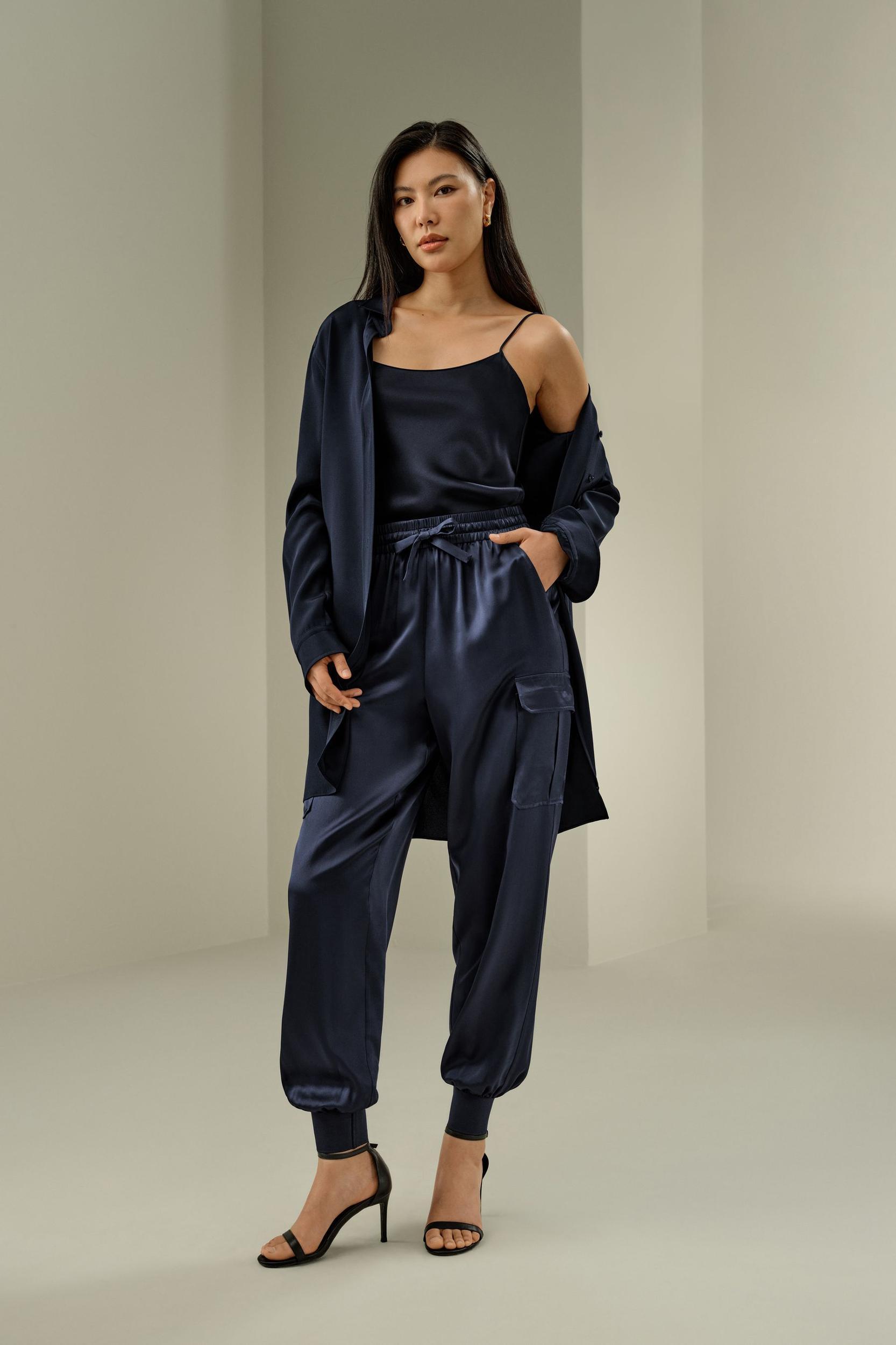 LILYSILK Silk Pants Women Black Sandwashed Silk Wrinkle-Resistant Comfort-Meets-Style Mid-Rise Stretchable Trouser Legs for Holiday 12 Product Image