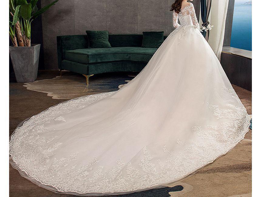 Long-Sleeve Boat Neck Wedding Ball Gown (Various Designs) Product Image