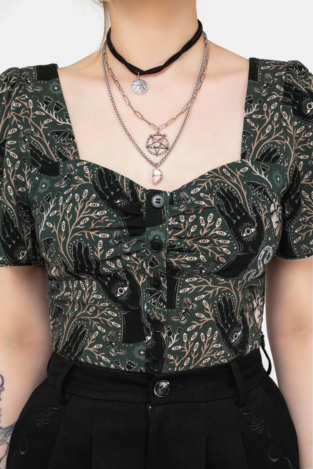 Hemlock Button Up Crop Top - Green Product Image