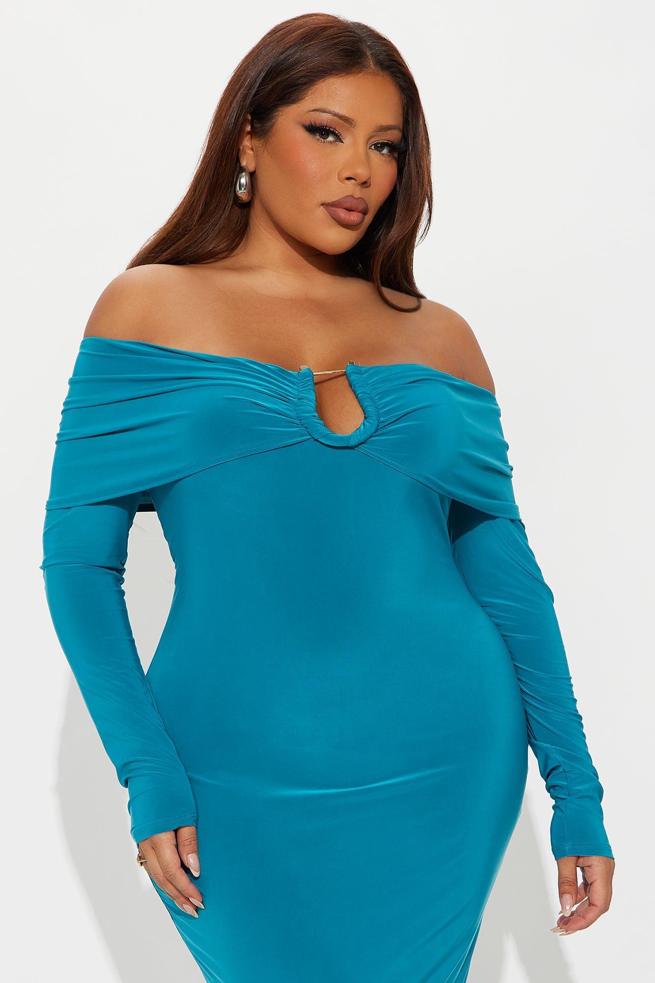 Sabina Off Shoulder Midi Dress - Blue Female Product Image