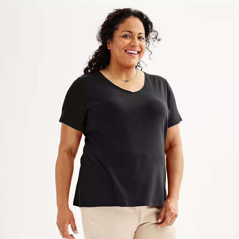 Plus Size Croft & Barrow® Essential V-Neck Top, Women's, Size: 0X, Black Product Image