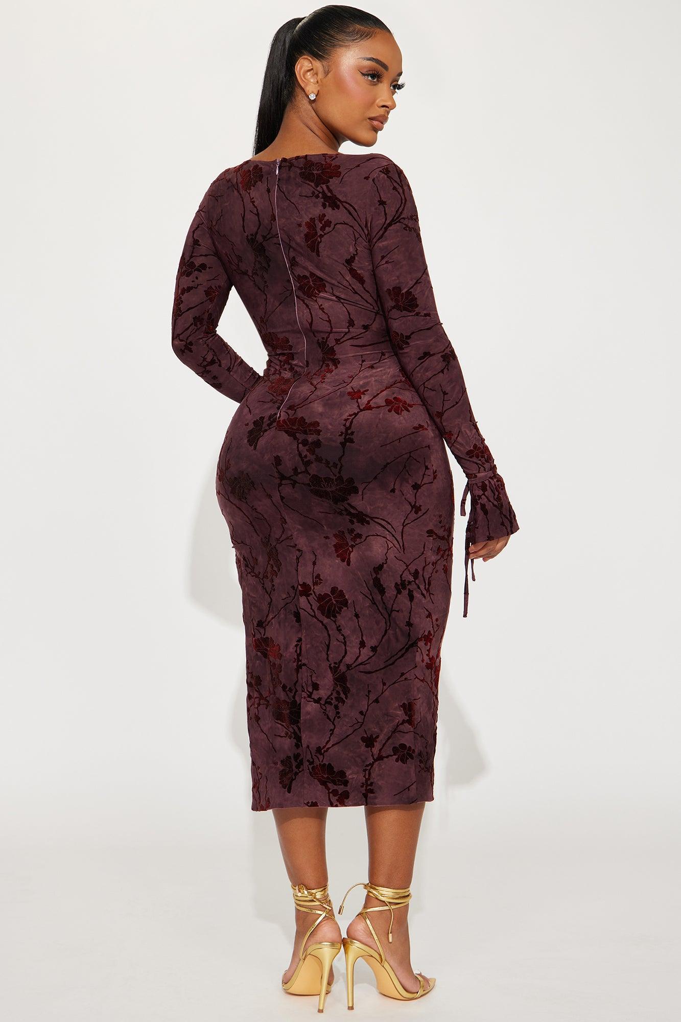 Spring Blossom Midi Dress - Burgundy/combo Product Image