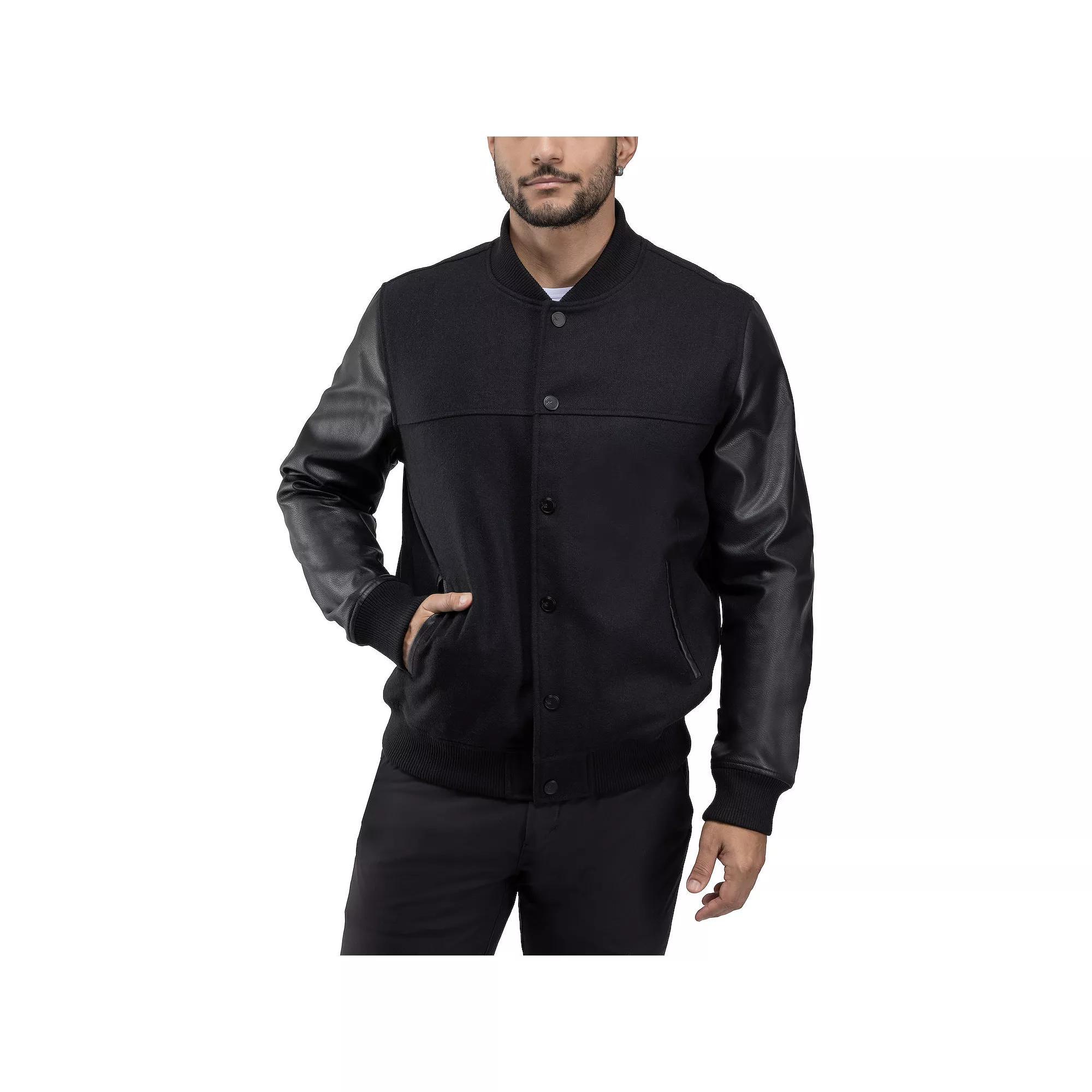 Men's Xray Wool Blend Varsity Bomber Jacket with Faux Leather Sleeves,  Product Image
