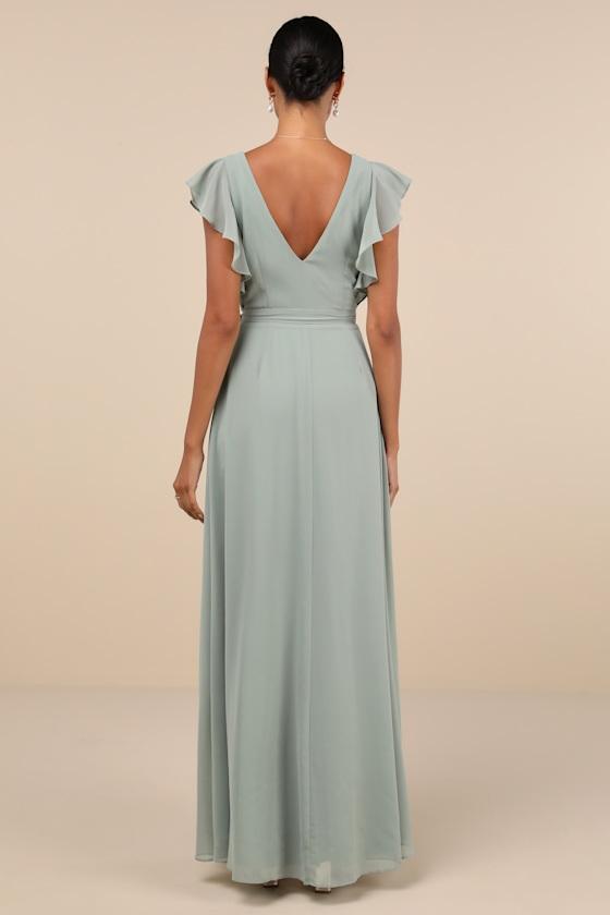 Ravishing Charm Sage Brush Ruffled Wrap High-Low Maxi Dress Product Image