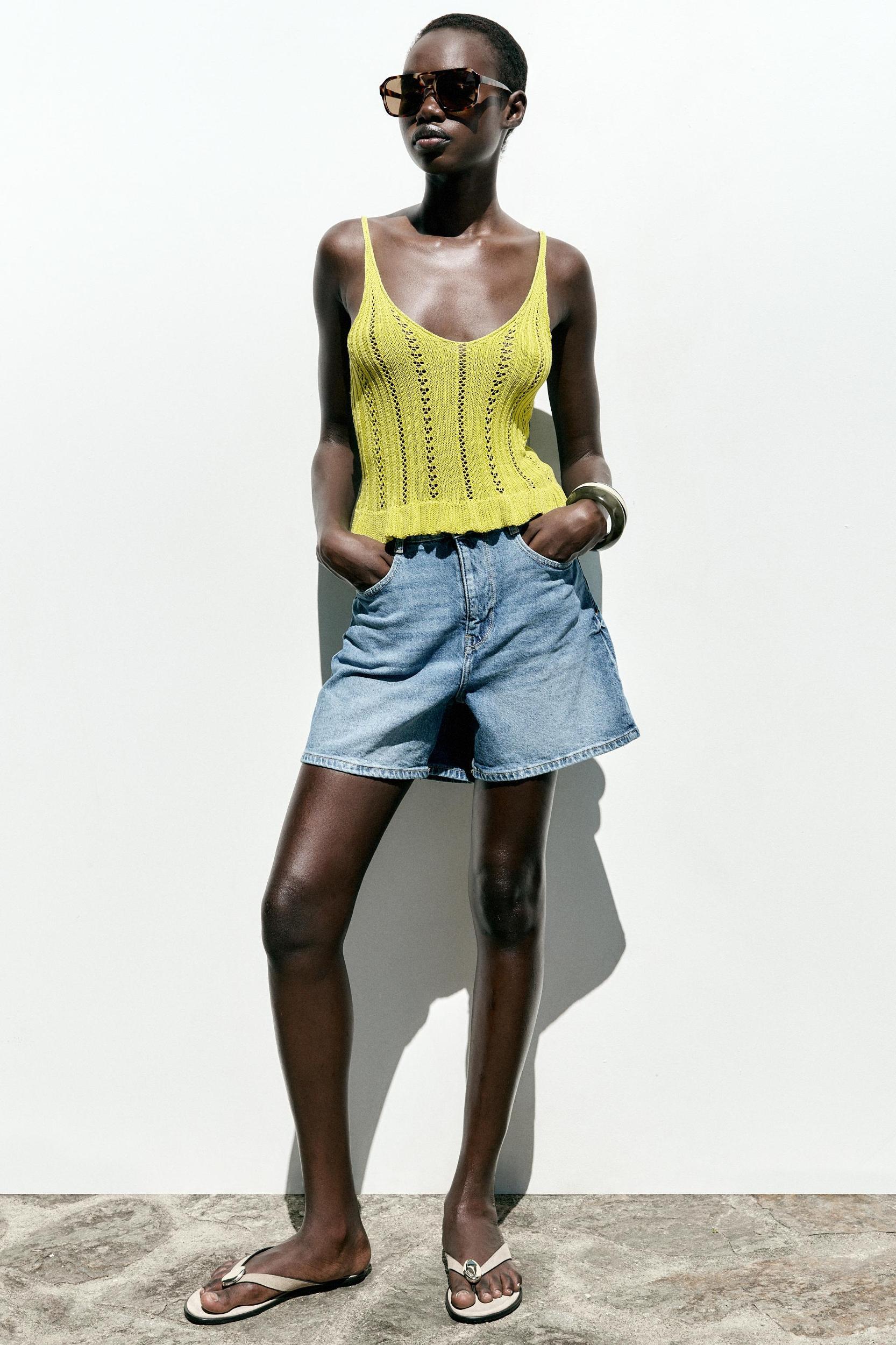 POINTELLE KNIT RUFFLE TOP Product Image