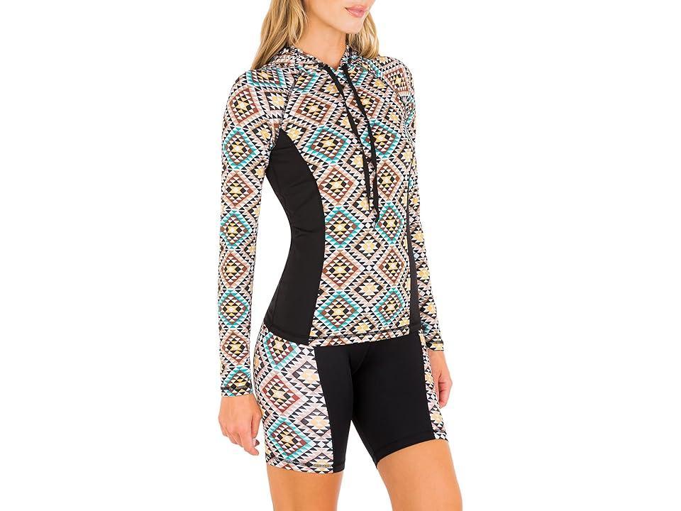 Hurley Mosaic Geo Long Sleeve Hoodie Rashguard (Mosaic Geo) Women's Swimwear Product Image