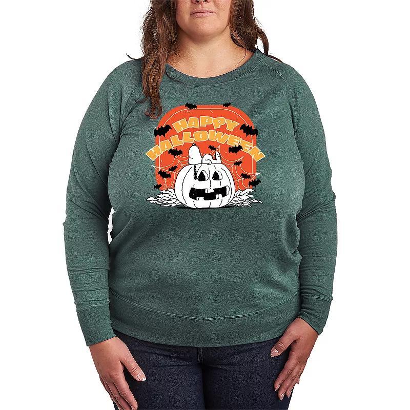 Plus Size Peanuts Snoopy Happy Halloween Lightweight French Terry Sweatshirt, Womens Grey Green Product Image