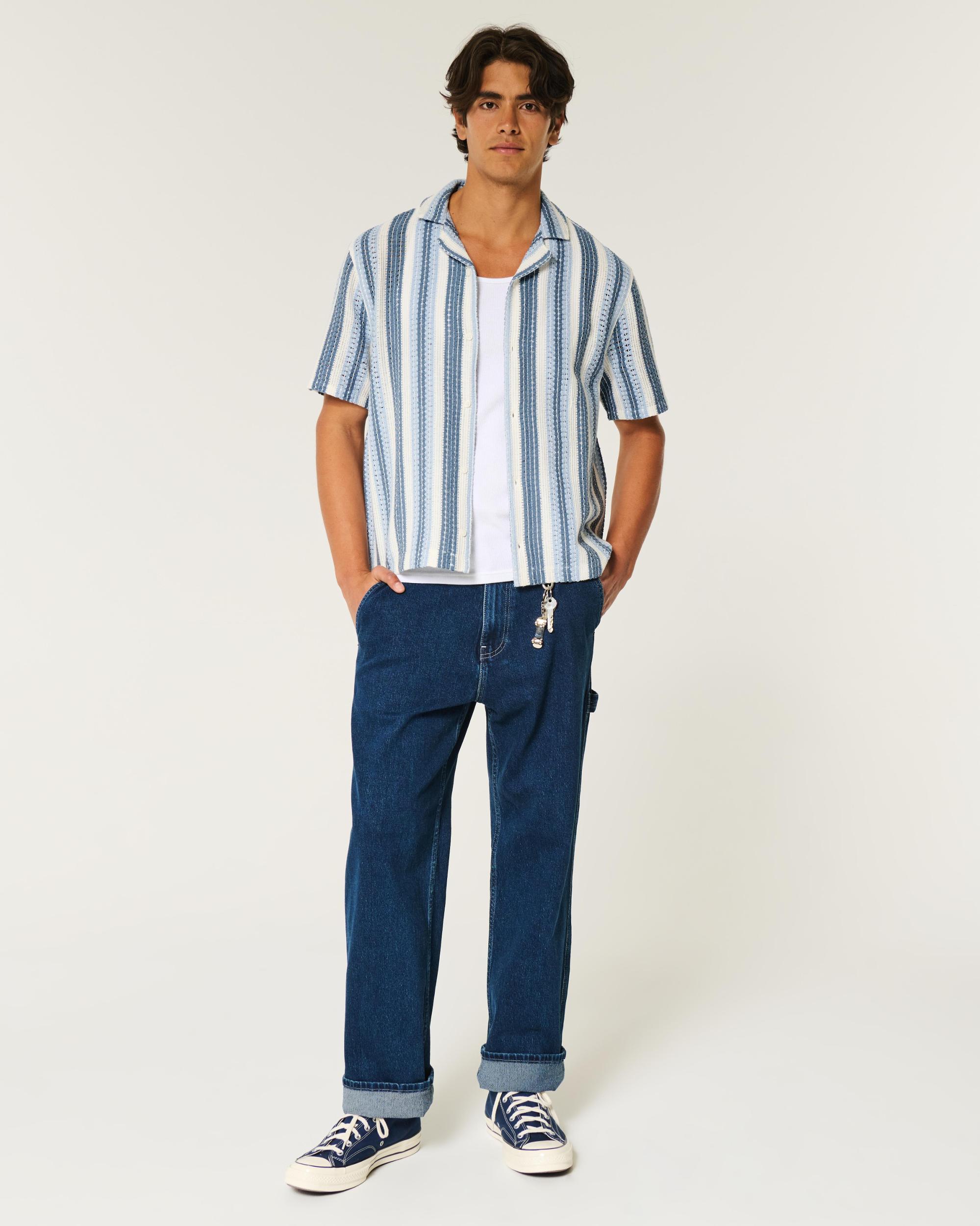 Boxy Short-Sleeve Crochet-Style Shirt Product Image