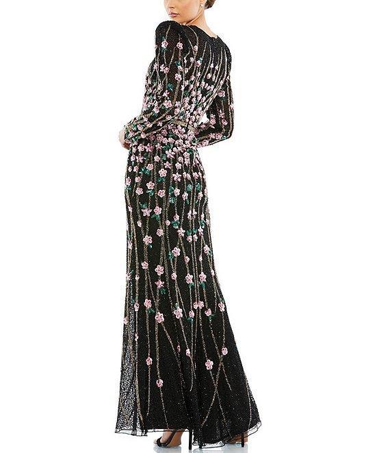 Mac Duggal Sequin and Beaded Crew Neck Long Sleeve Gown Product Image