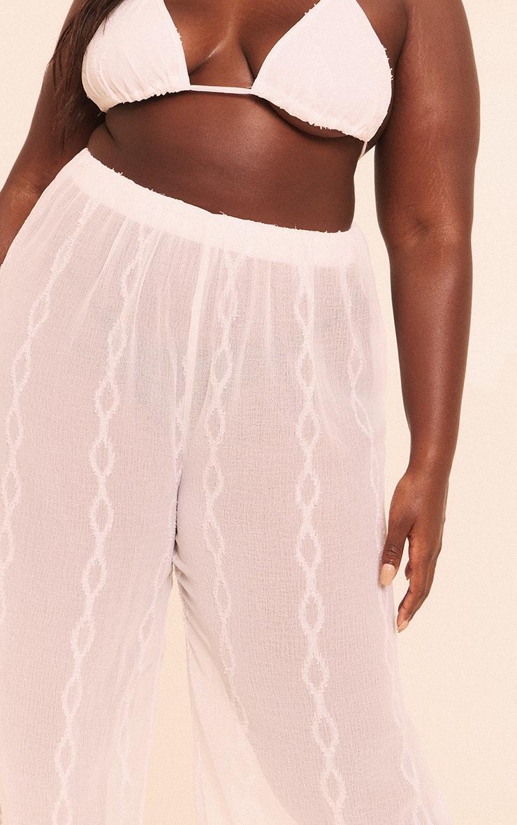 Plus White Textured Chiffon Triangle Beach Top And Pant Set Product Image