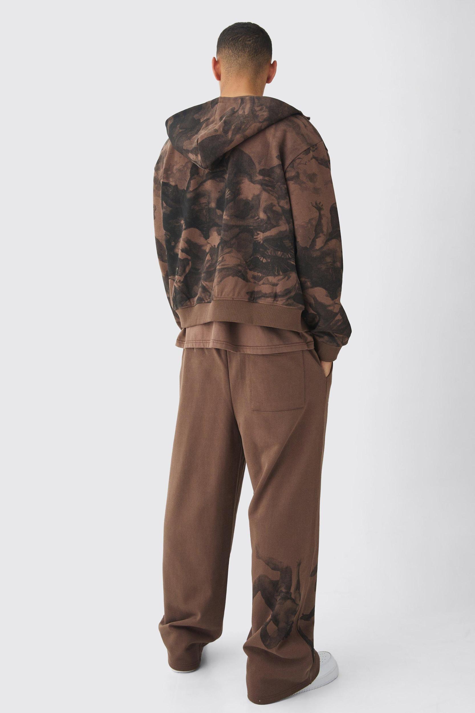 Oversized Boxy Zip Through Renaissance Print Hooded Tracksuit | boohooMAN USA Product Image