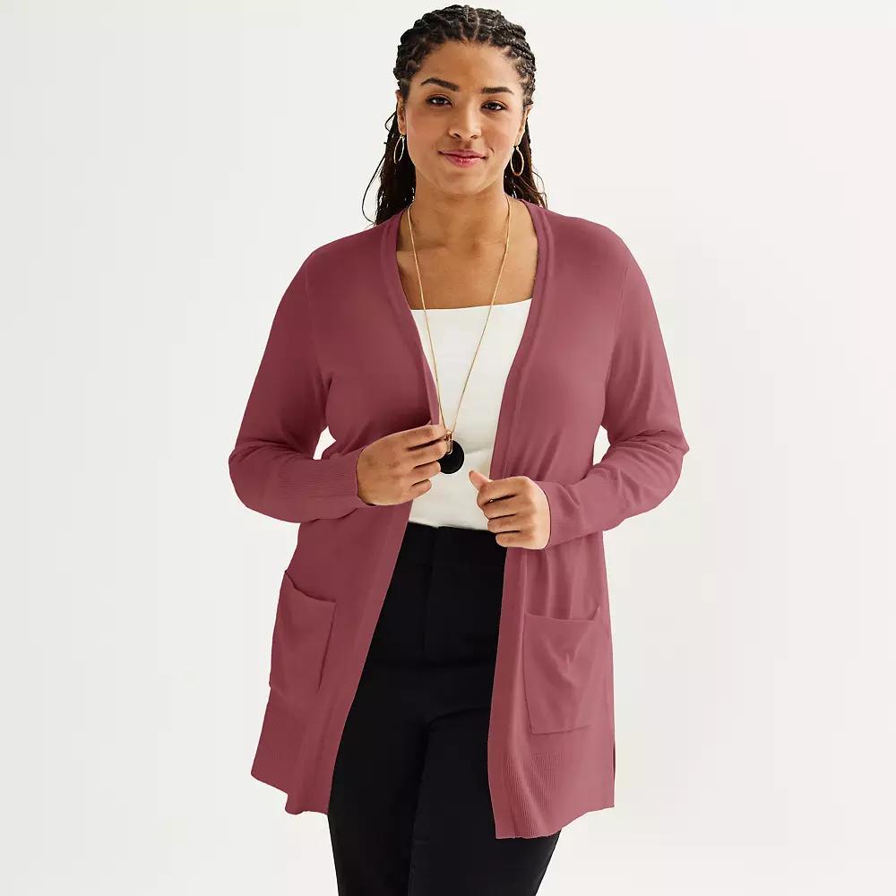Plus Size Nine West Essential Pocketed Cardigan, Women's, Size: 2XL, Just Pink Product Image